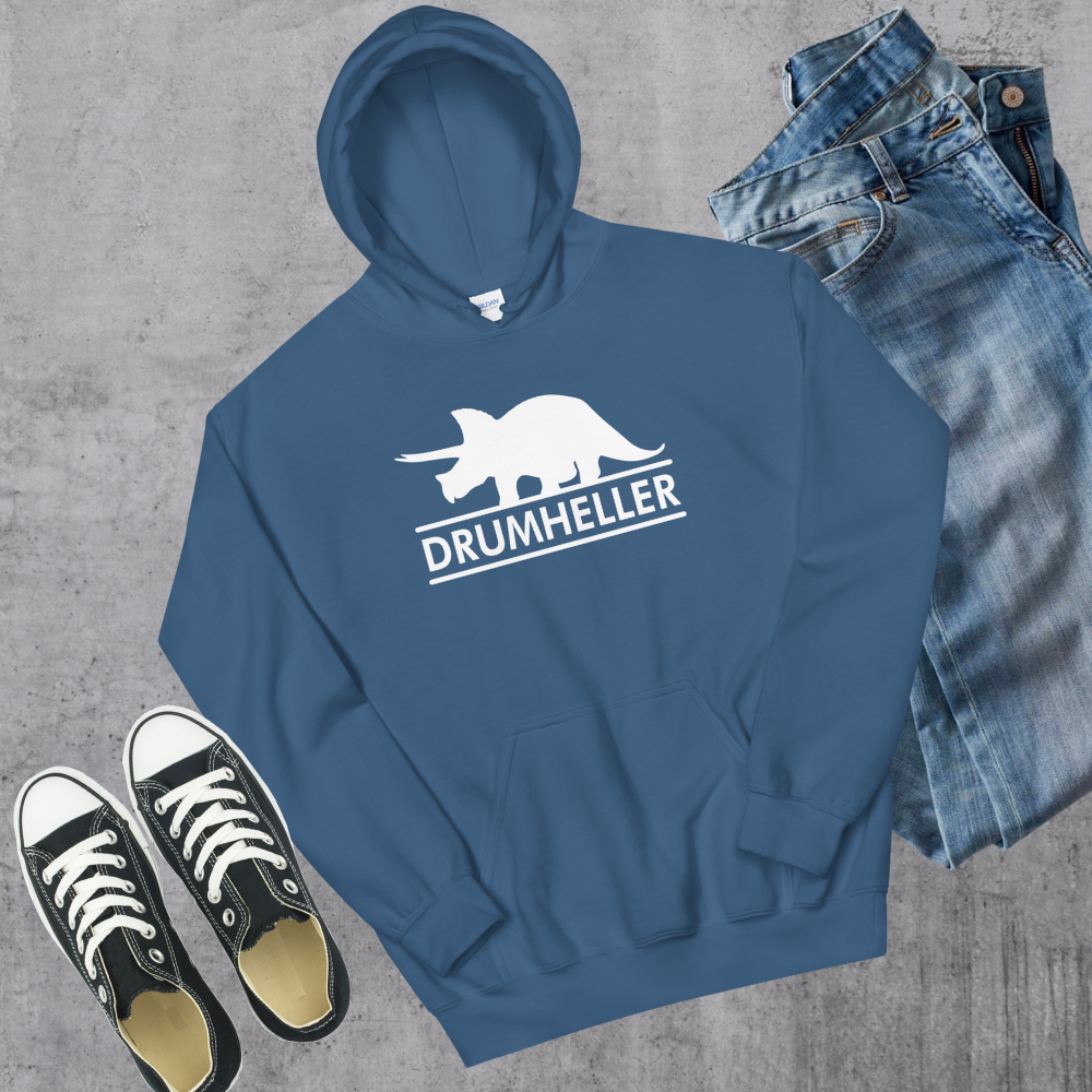 Drumheller Triceratops Hoodie Indigo Blue Alberta Canadian City Apparel