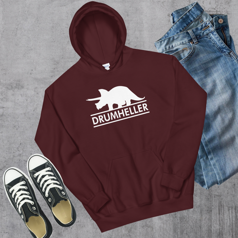 Drumheller Triceratops Hoodie Maroon Alberta Canadian City Apparel