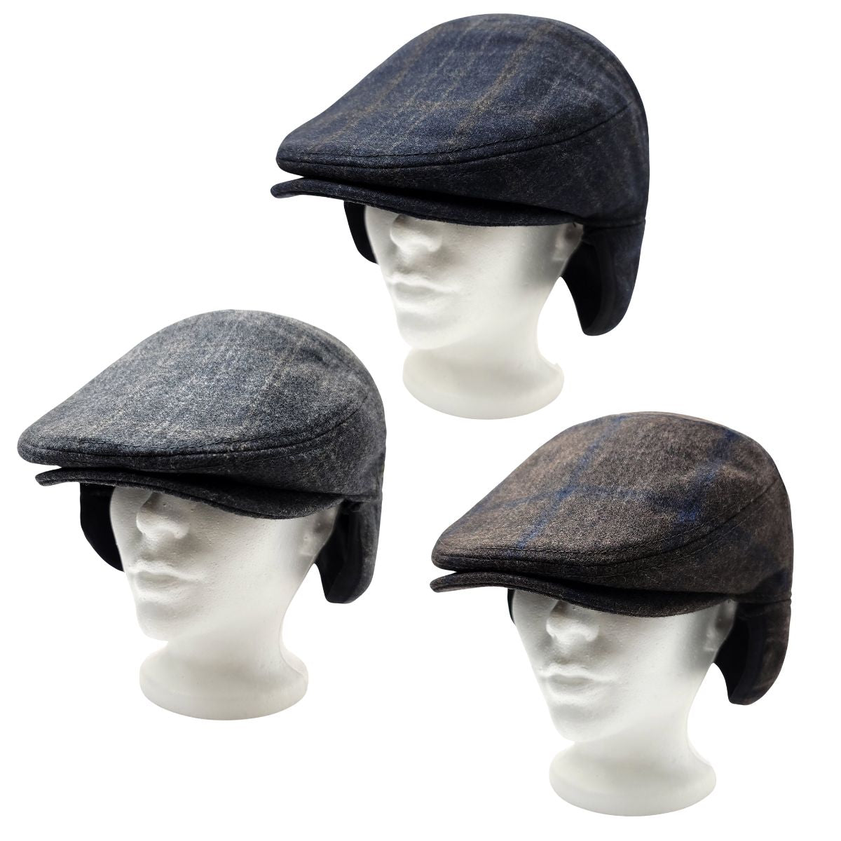 Wool Ivy Earflap Cap - IVE5033, 100% Wool, Plaid Pattern, 3 Sizes Fashion Hat