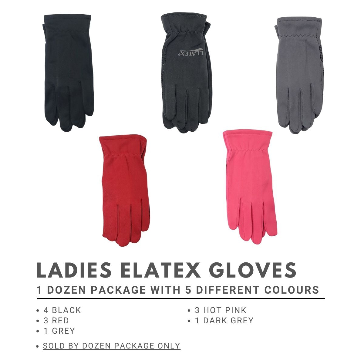 Ladies Elatex Gloves - DR100, Assorted Colour Package winter accessories