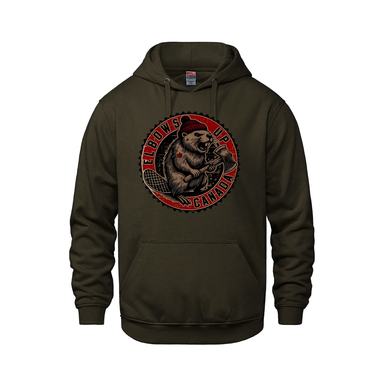 Elbows Up Canada Pullover Hoodie – Featuring the Mighty Beaver! Brown Beaver Canada Canada Is Already Great Elbows Up Make Canada Great Again
