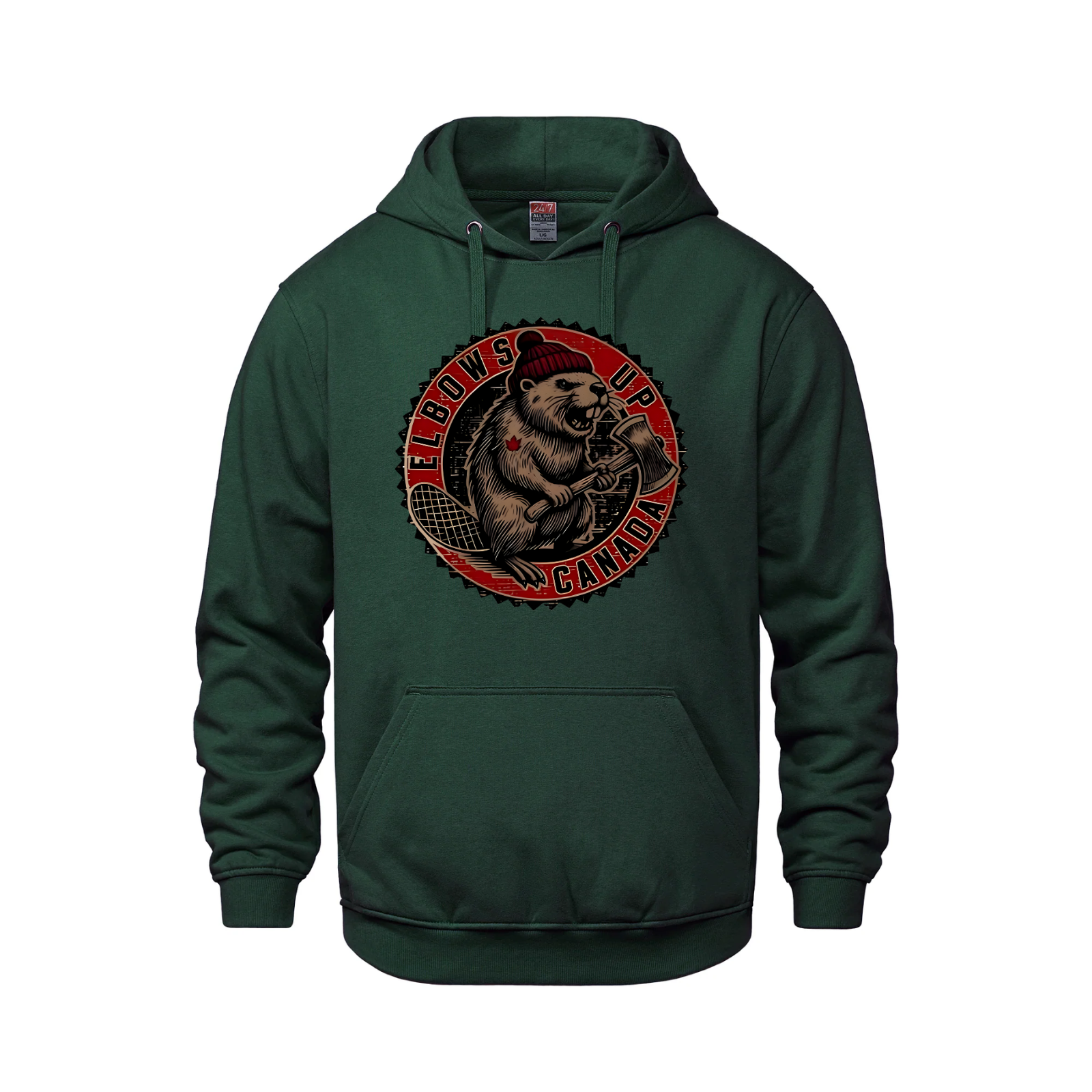 Elbows Up Canada Pullover Hoodie – Featuring the Mighty Beaver! Green Beaver Canada Canada Is Already Great Elbows Up Make Canada Great Again