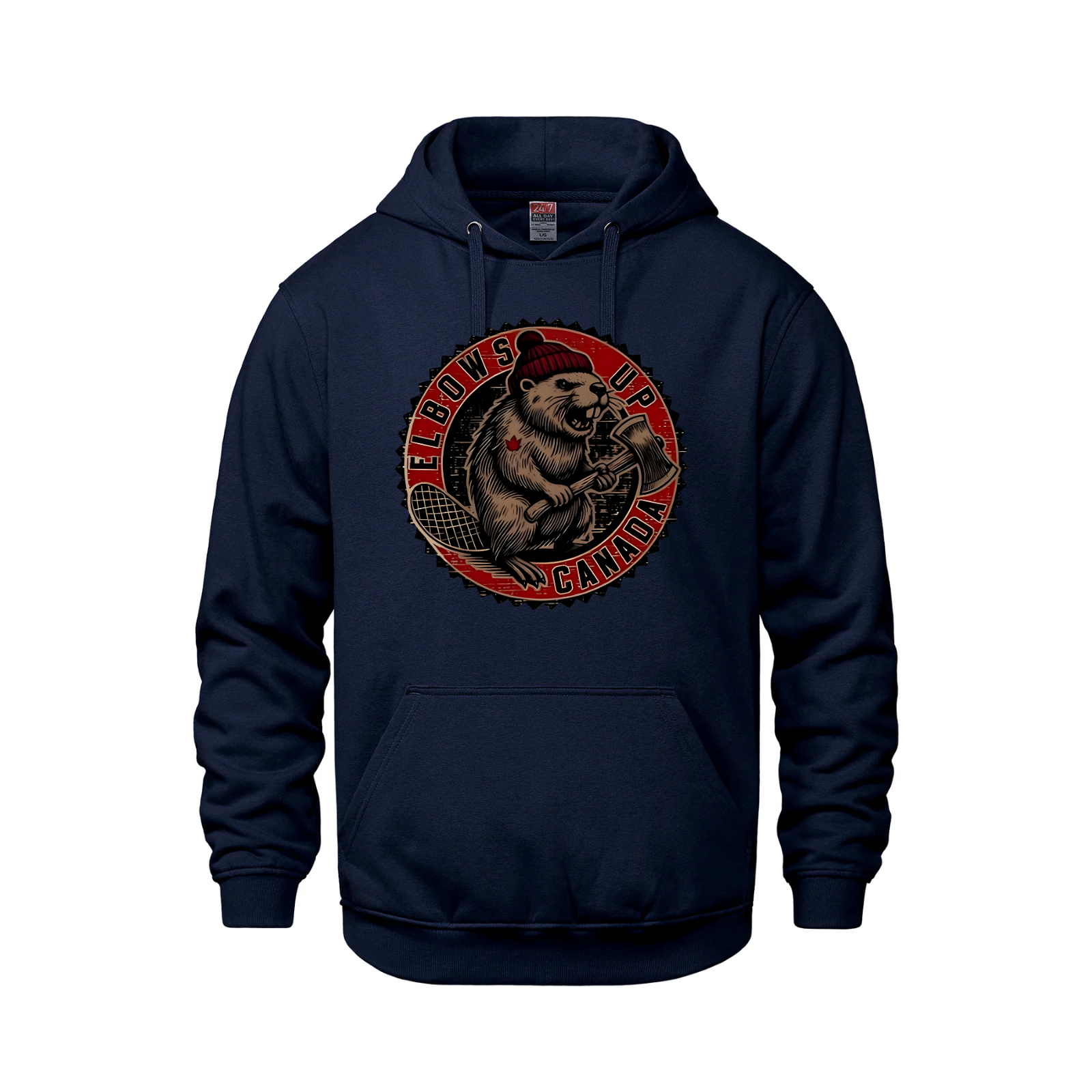 Elbows Up Canada Pullover Hoodie – Featuring the Mighty Beaver! Navy Beaver Canada Canada Is Already Great Elbows Up Make Canada Great Again