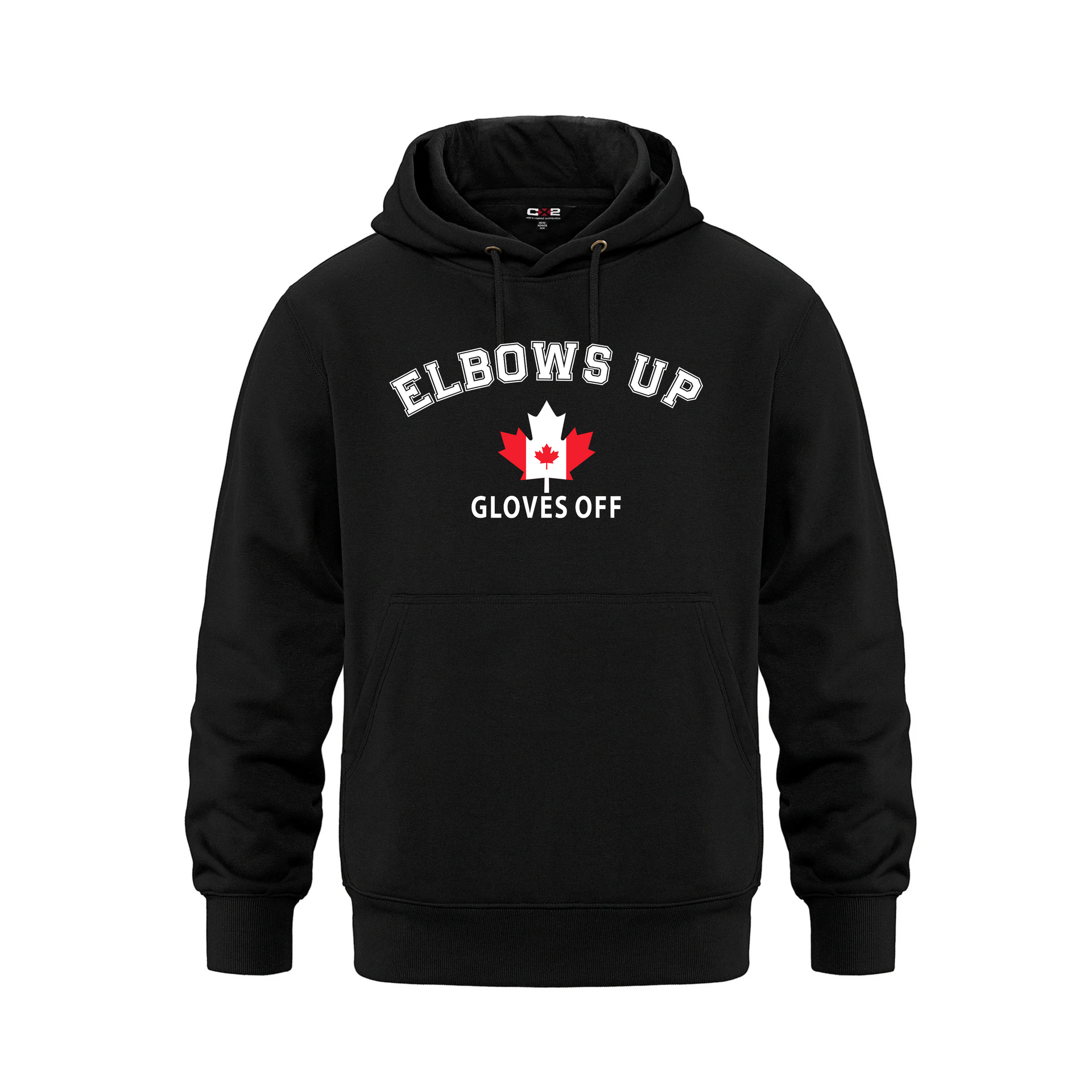 Elbows Up. Gloves Off. | 440GSM Heavyweight Canadian Hoodie – Water-Repellent Fleece Black Elbows Up Gloves Off
