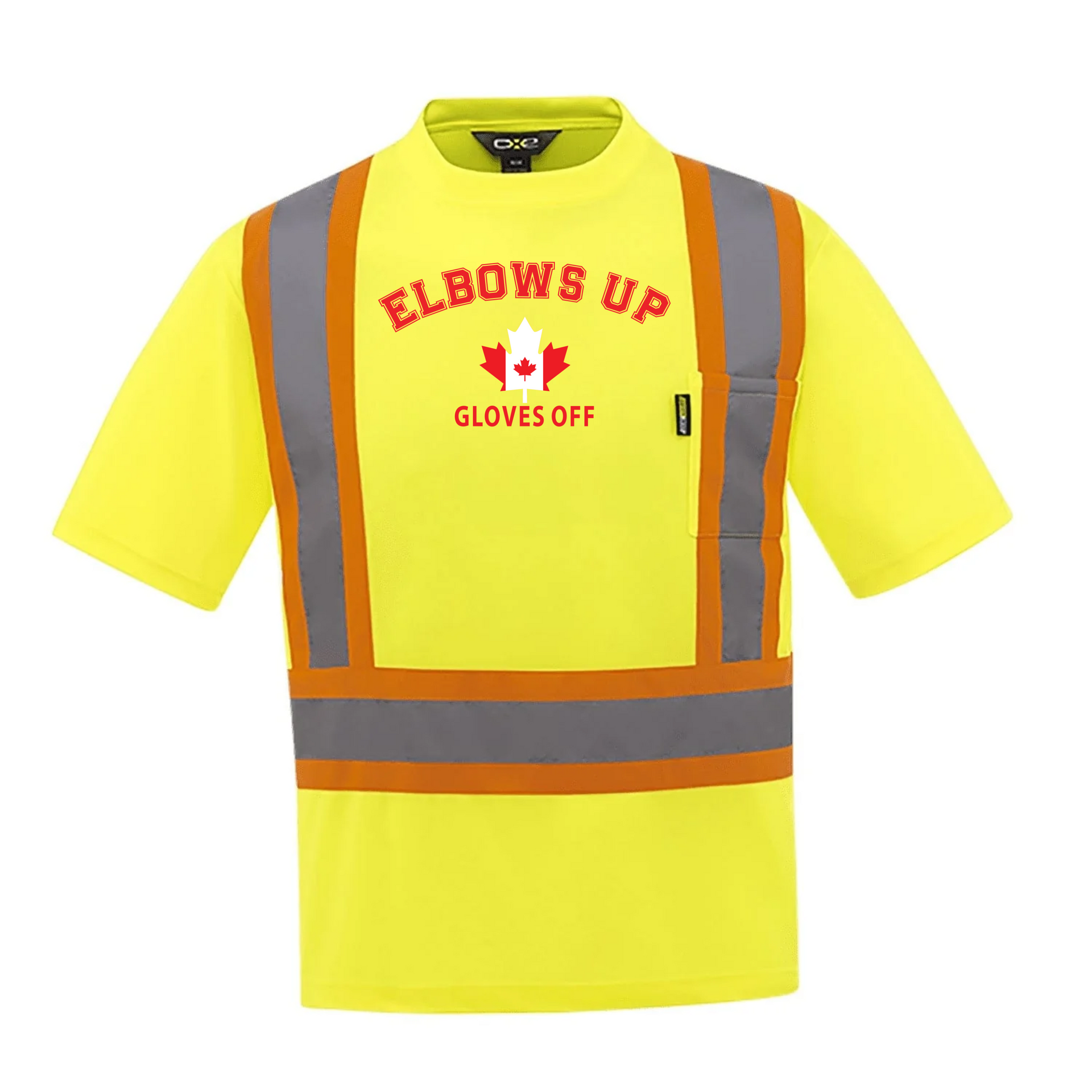 Elbows Up. Gloves Off. | Hi-Vis Safety Work Shirt – CSA Compliant, Wicking Mesh Yellow Canada Canada Is Already Great CX2 Hi-Vis Elbows Up Hi-Vis Make Canada Great Again