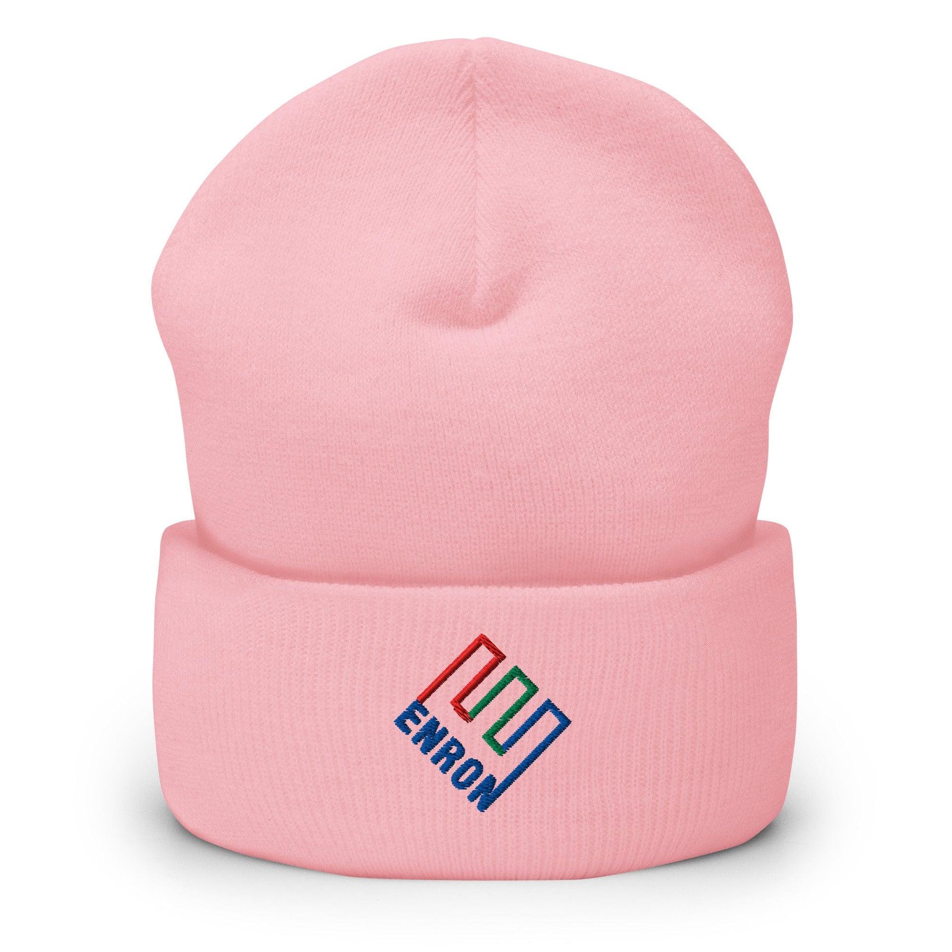Enron Embroidered Knit Cuffed Beanie Baby Pink Beanies Capital Crowns Funny