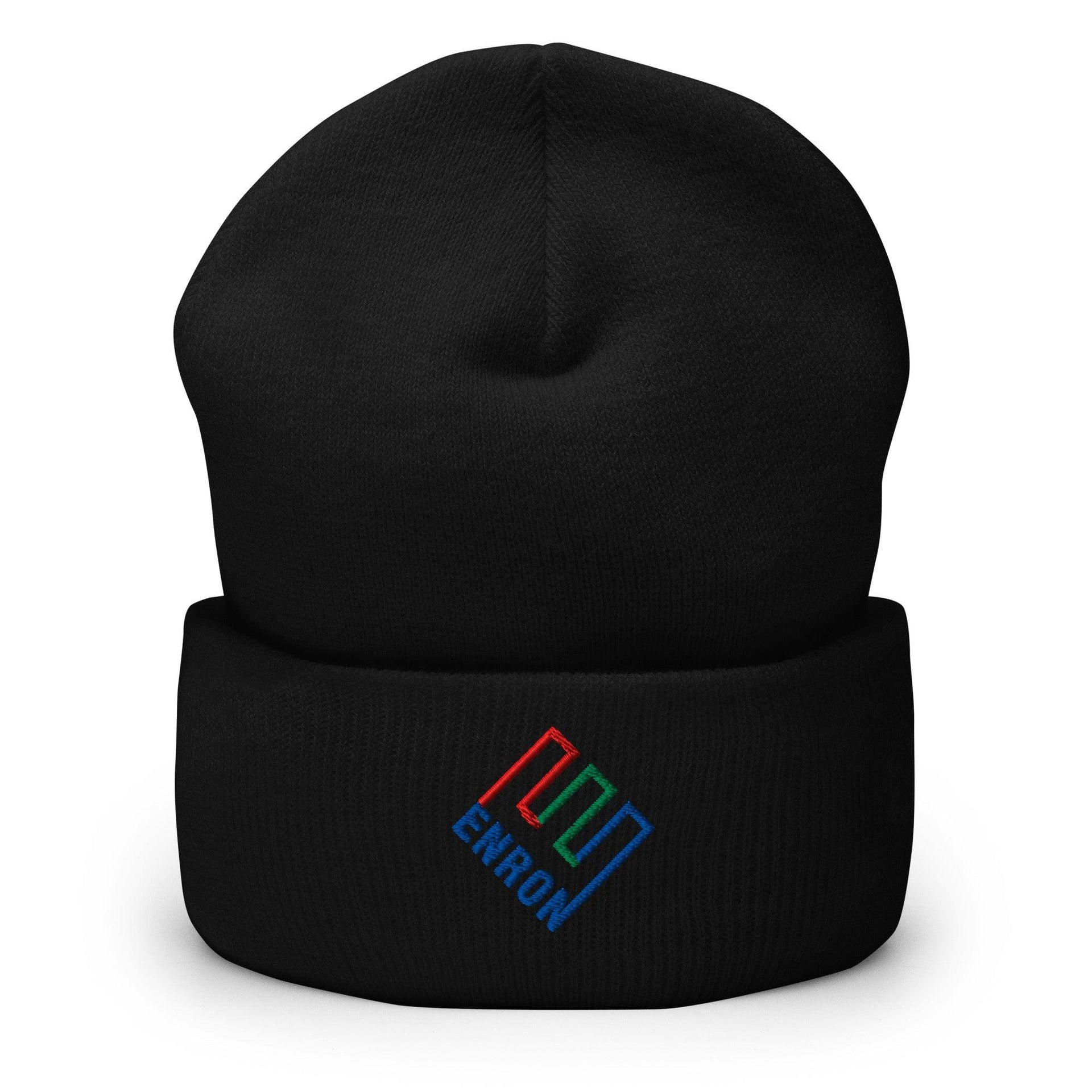 Enron Embroidered Knit Cuffed Beanie Black Beanies Capital Crowns Funny