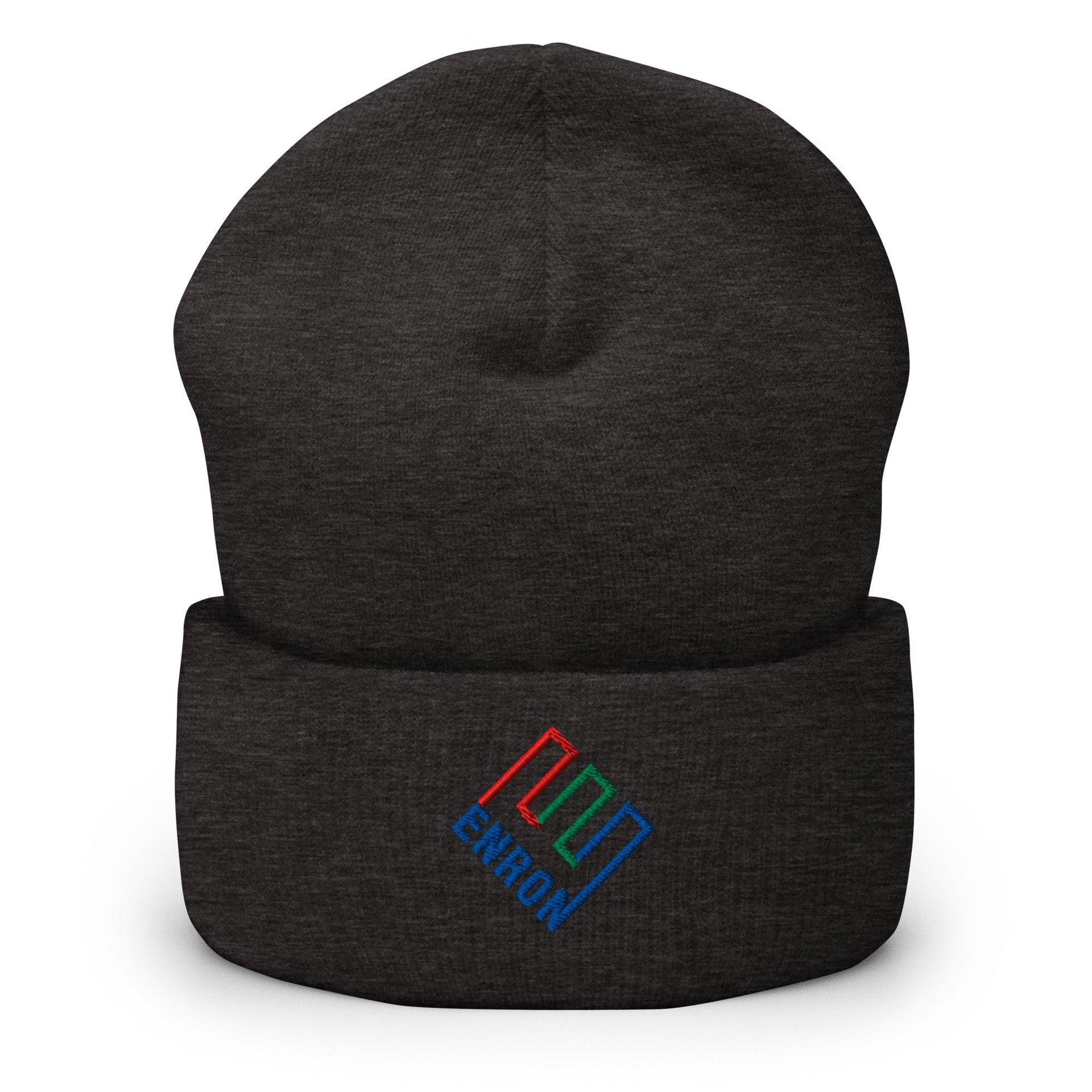 Enron Embroidered Knit Cuffed Beanie Dark Grey Beanies Capital Crowns Funny