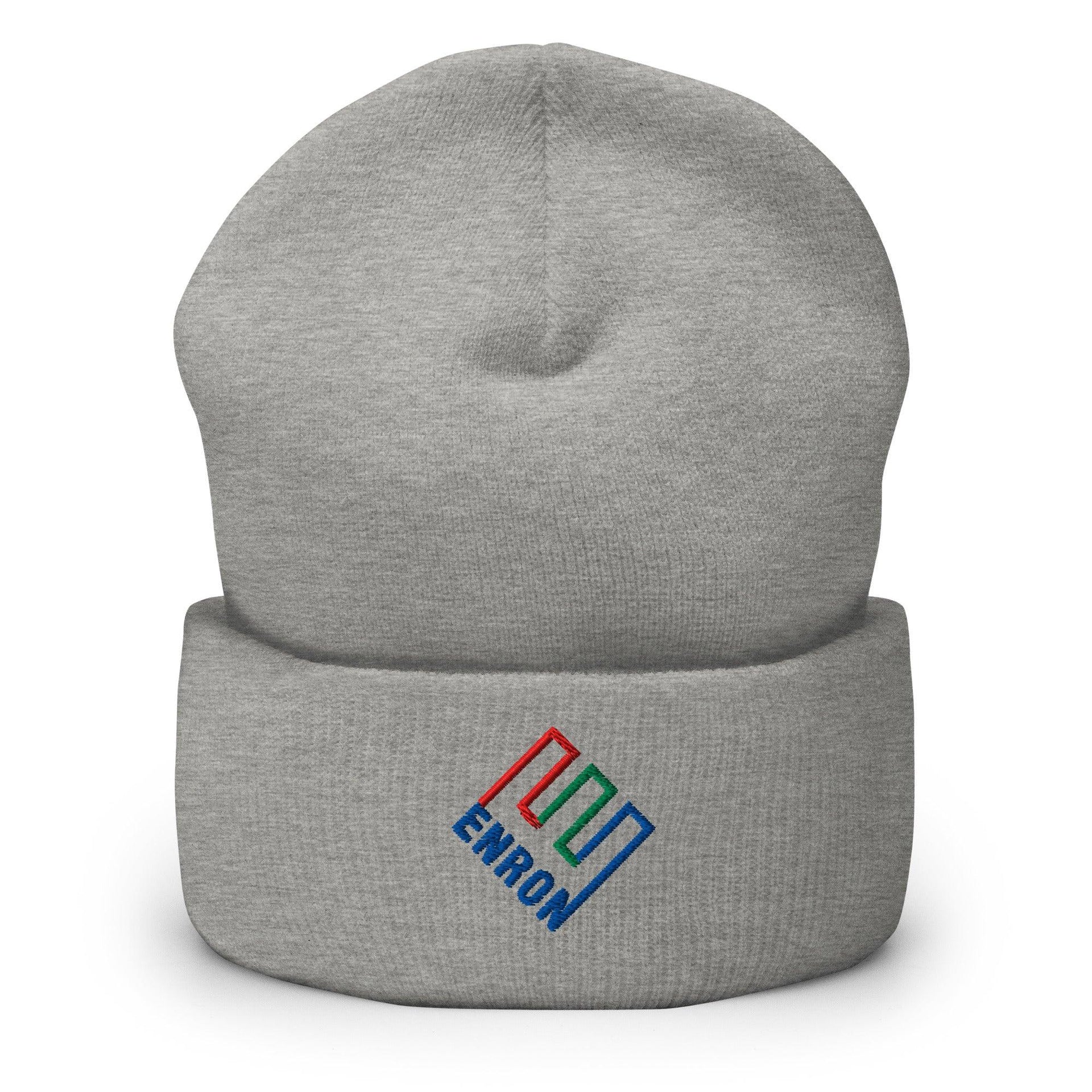 Enron Embroidered Knit Cuffed Beanie Heather Grey Beanies Capital Crowns Funny
