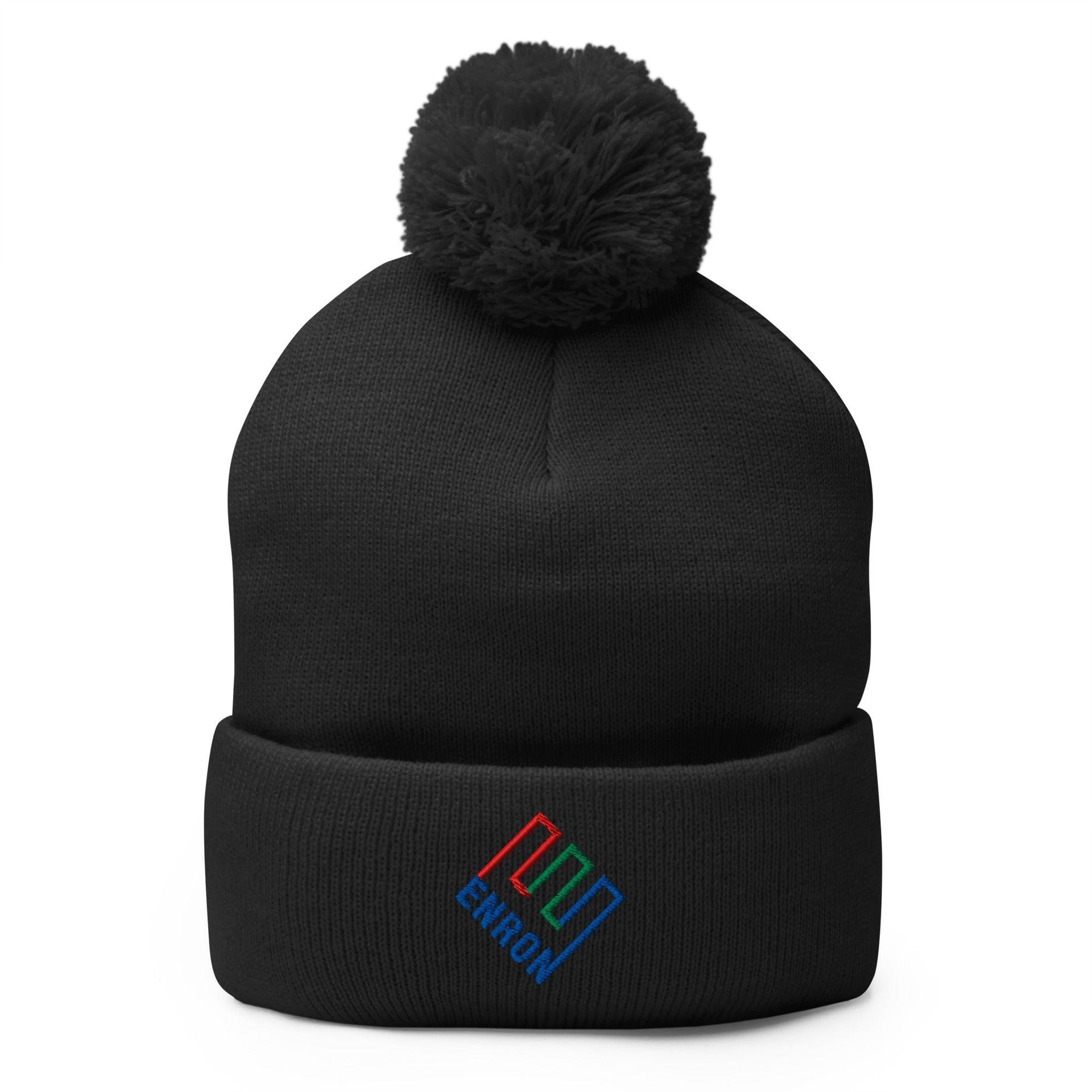 Enron Embroidered Knit Pom Pom Beanie Black Beanies Capital Crowns Funny
