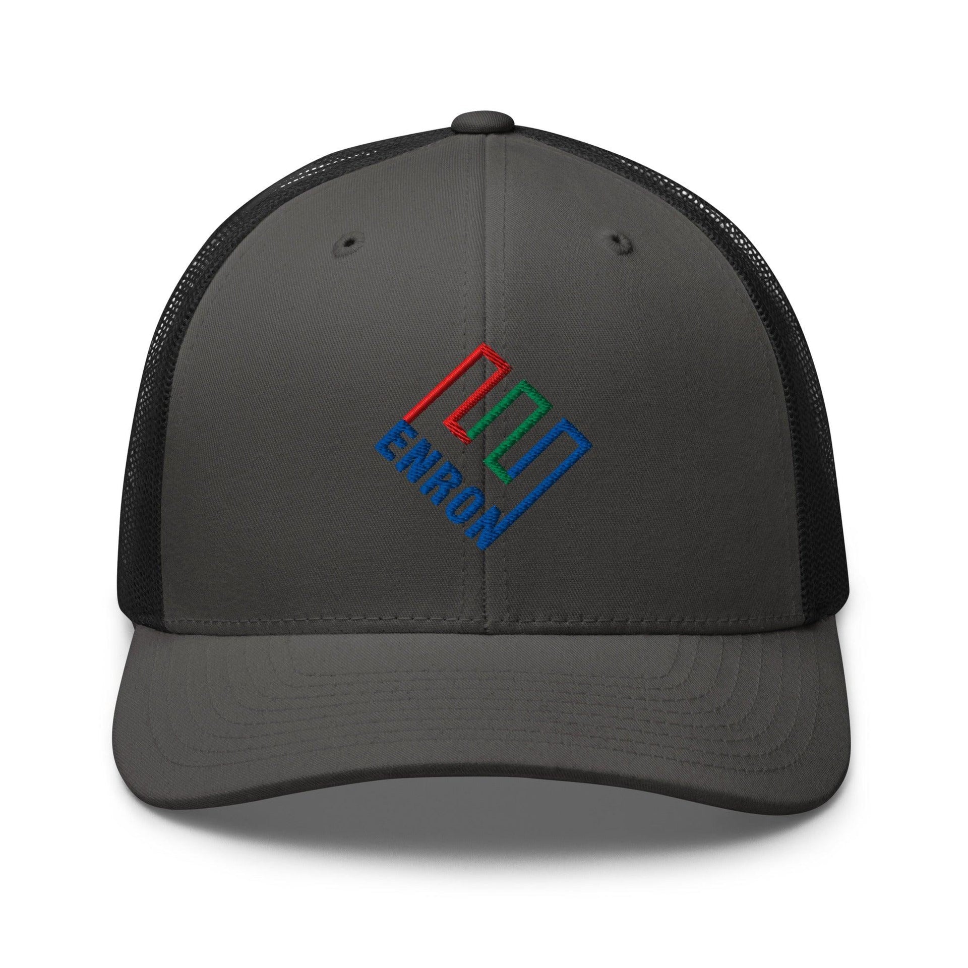 Enron Embroidered Mesh Trucker Hat Charcoal Black Capital Crowns Funny Trucker Hats
