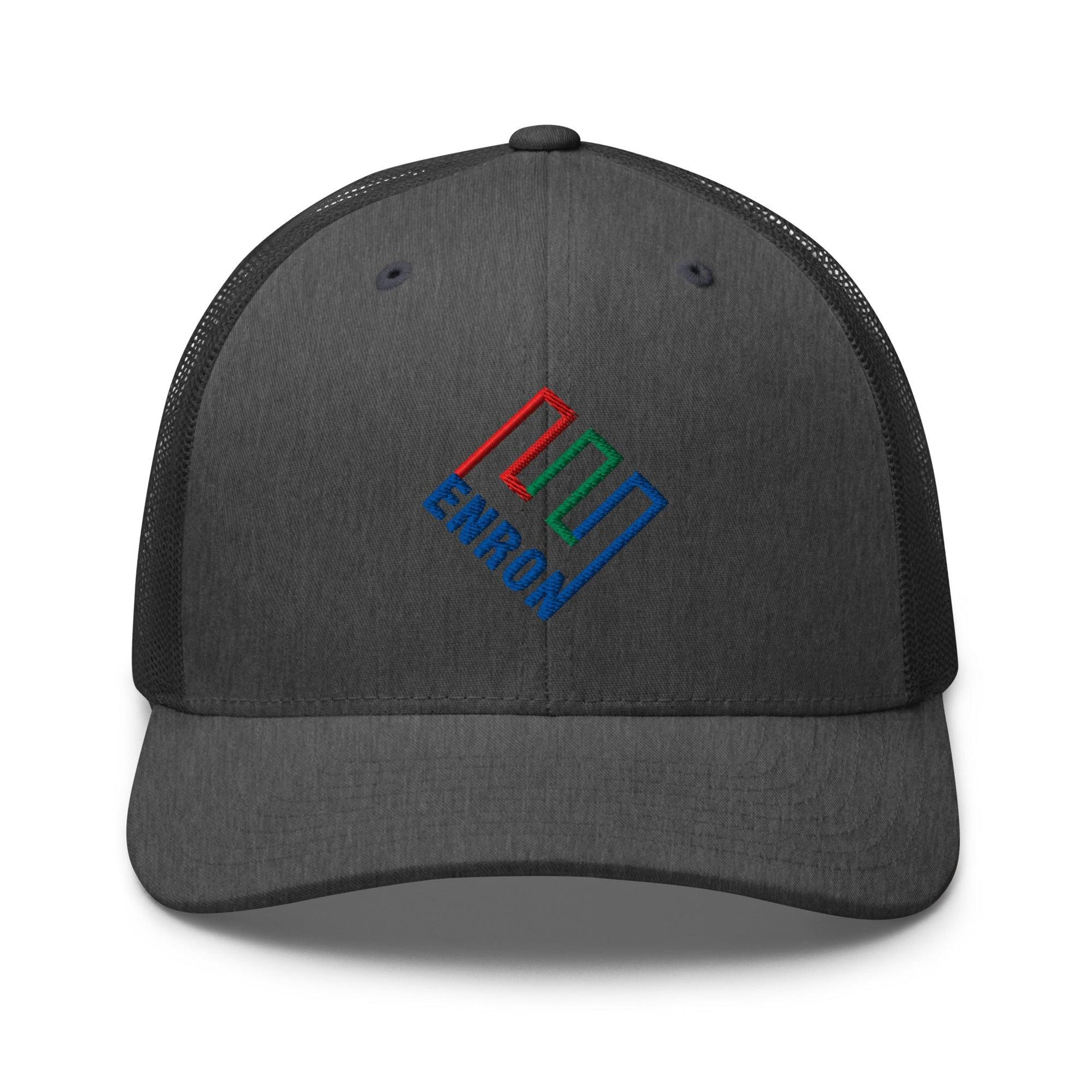 Enron Embroidered Mesh Trucker Hat Dark Heather Gray Capital Crowns Funny Trucker Hats