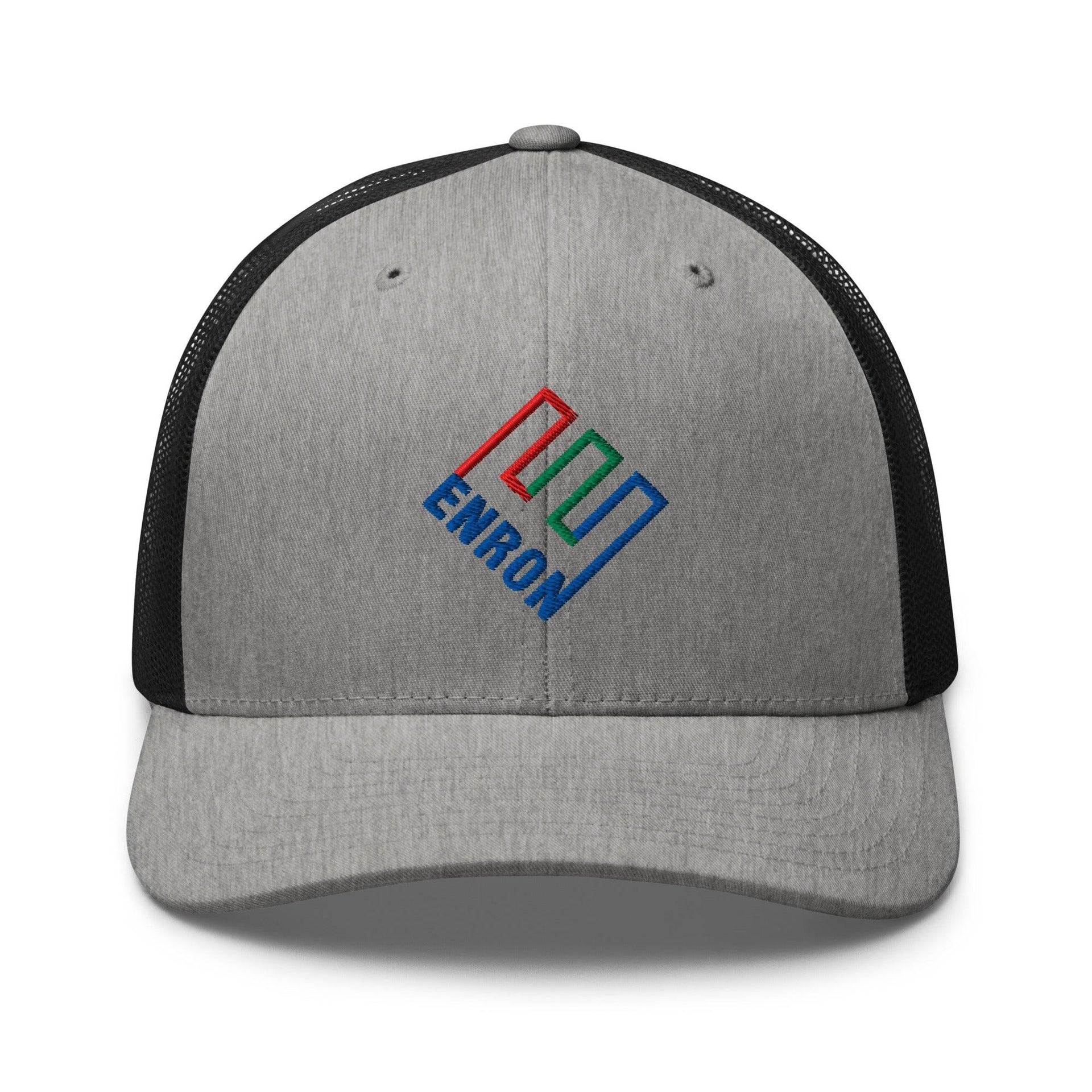 Enron Embroidered Mesh Trucker Hat Heather Black Capital Crowns Funny Trucker Hats