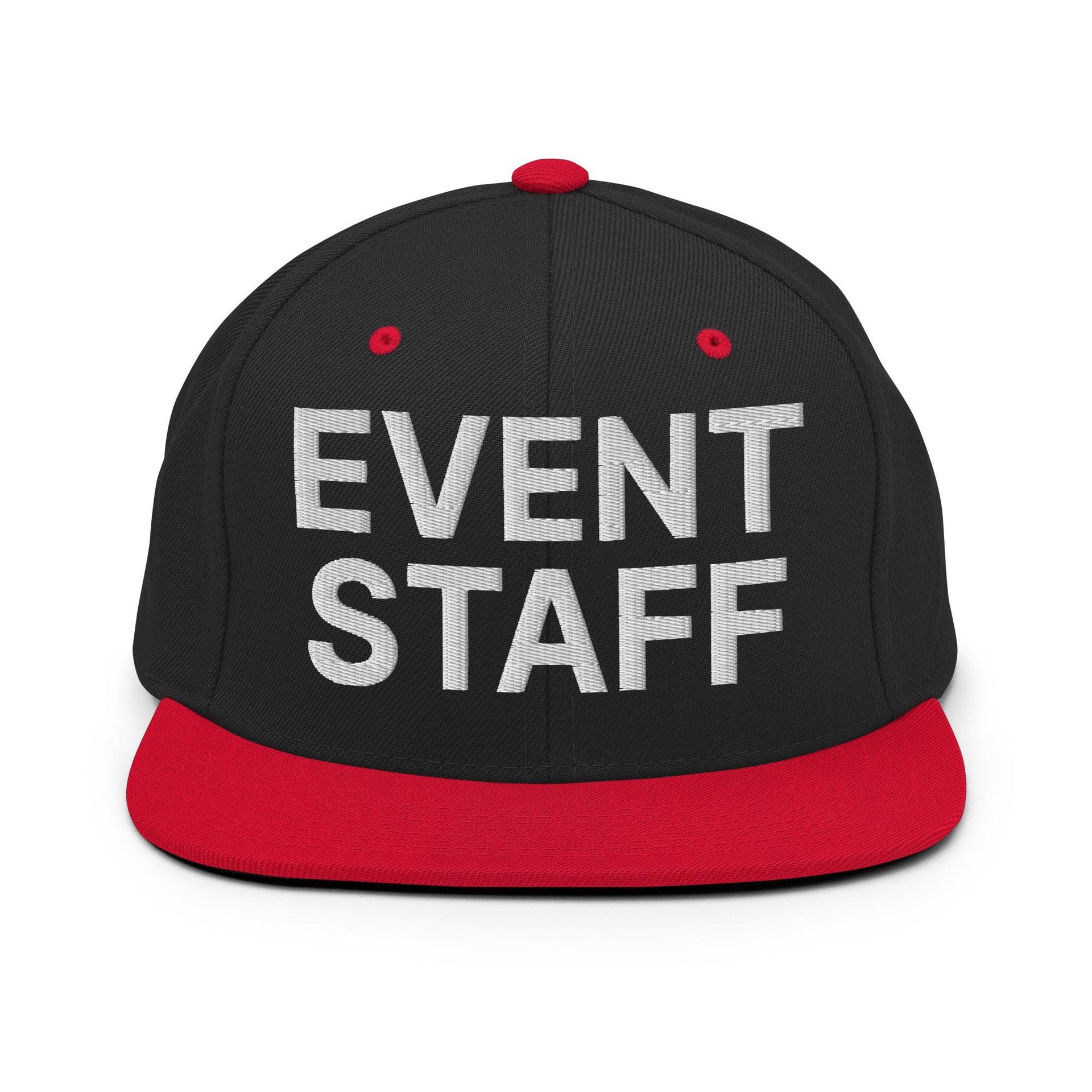 Event Staff Uniform Work Embroidered Flat Bill Brim Snapback Hat Black Red Capital Crowns Snapback Hats Work