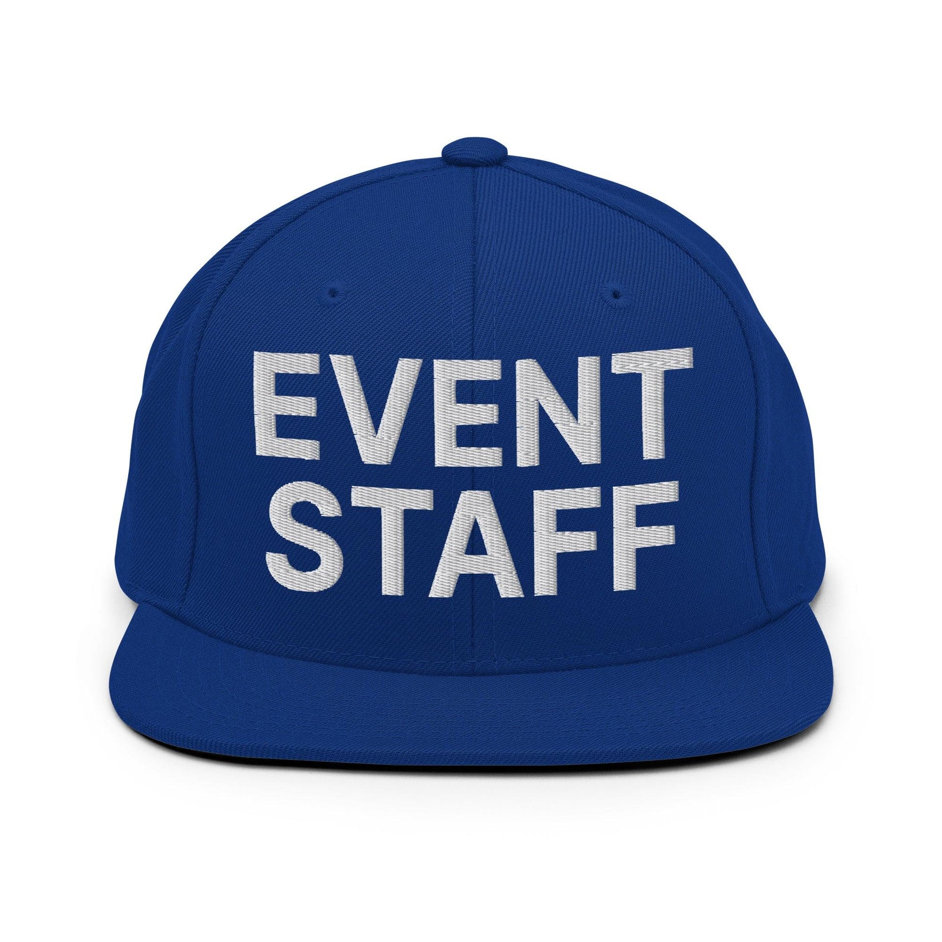 Event Staff Uniform Work Embroidered Flat Bill Brim Snapback Hat Royal Blue Capital Crowns Snapback Hats Work