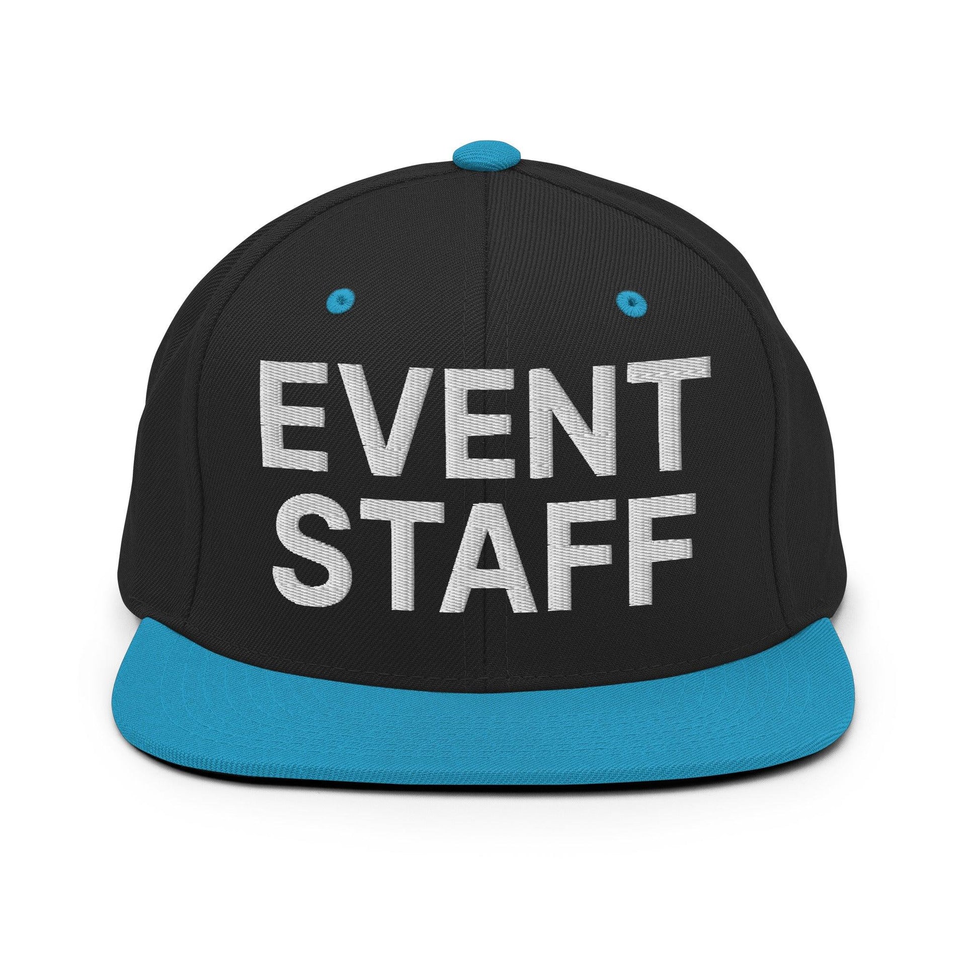 Event Staff Uniform Work Embroidered Flat Bill Brim Snapback Hat Black Teal Capital Crowns Snapback Hats Work