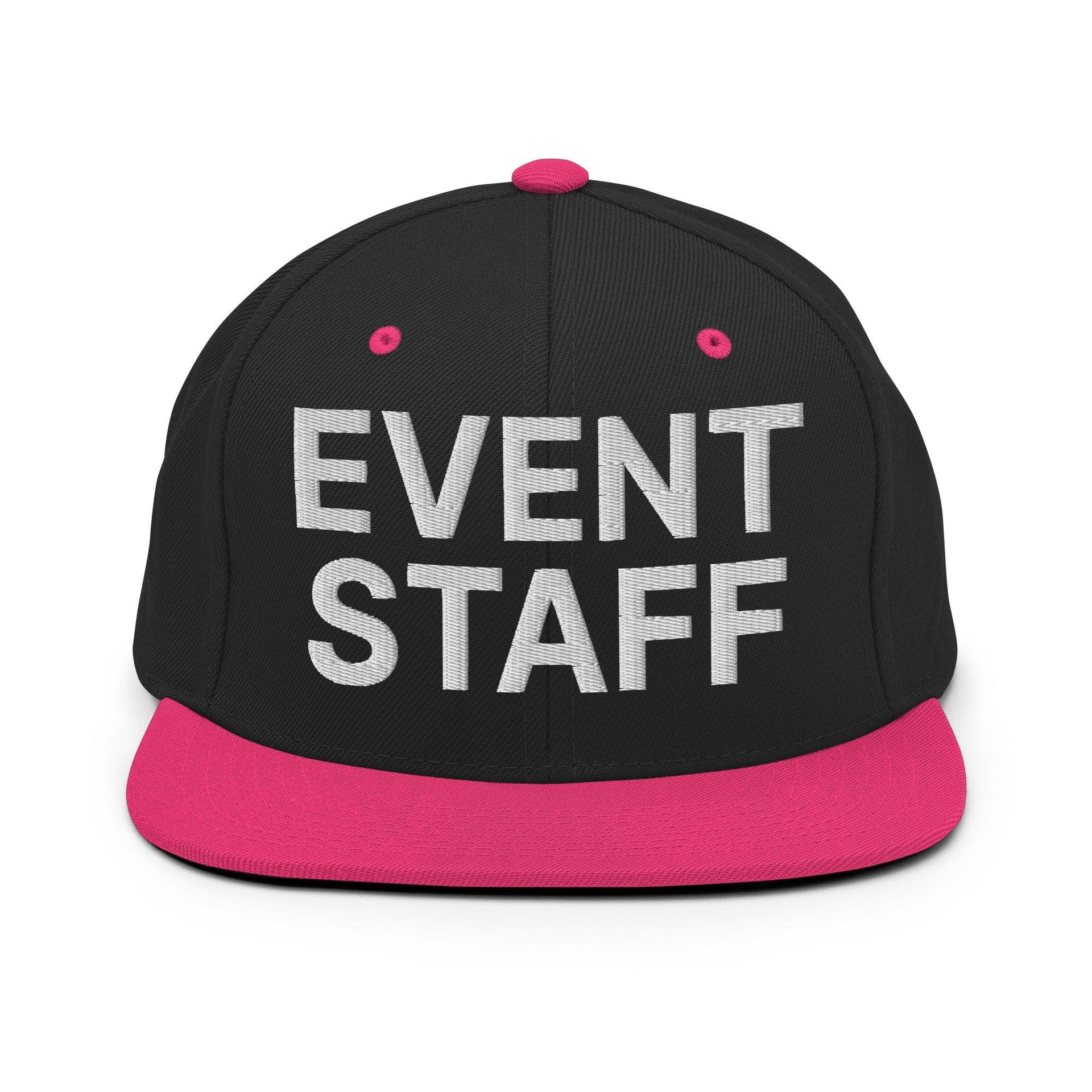 Event Staff Uniform Work Embroidered Flat Bill Brim Snapback Hat Black Neon Pink Capital Crowns Snapback Hats Work