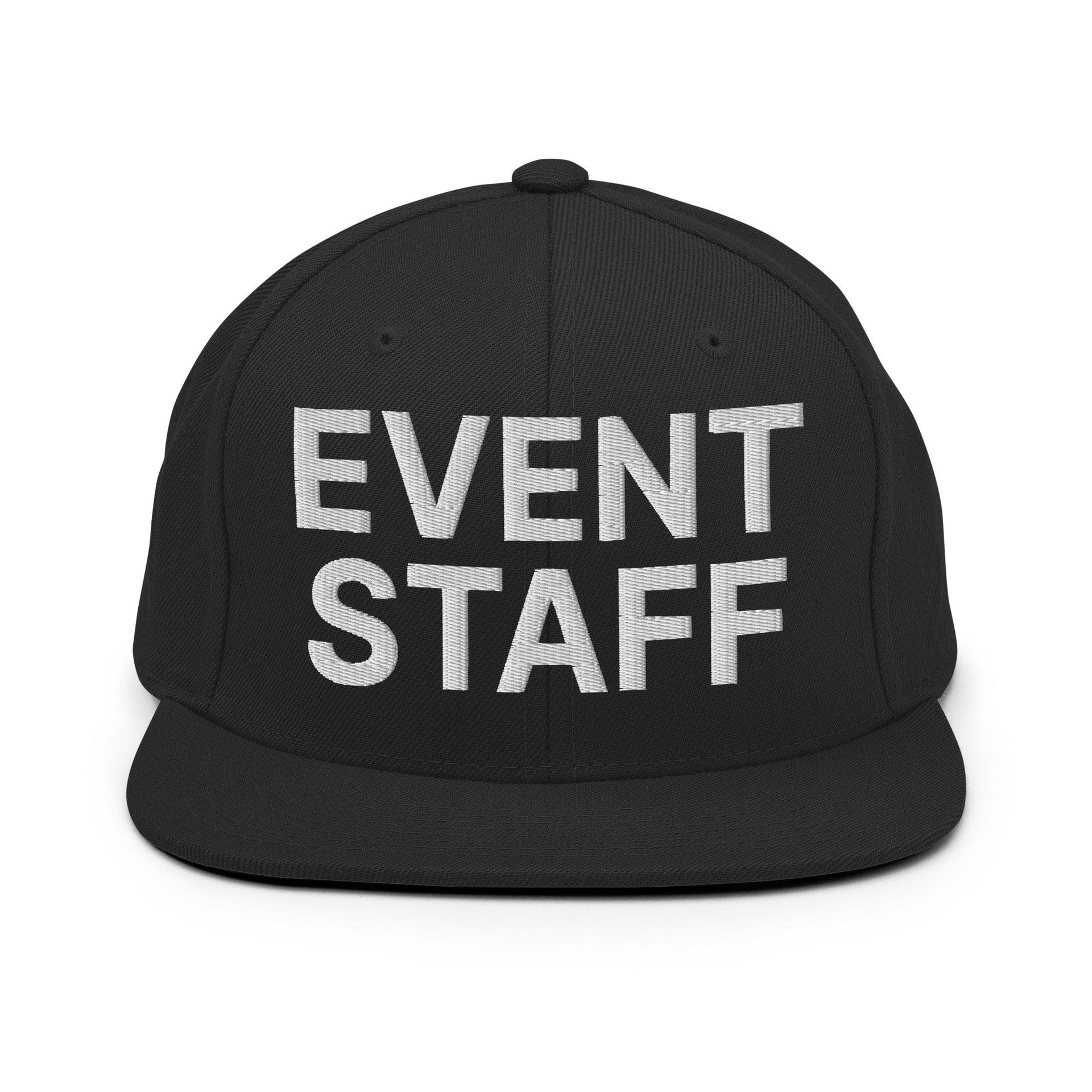 Event Staff Uniform Work Embroidered Flat Bill Brim Snapback Hat Black Capital Crowns Snapback Hats Work