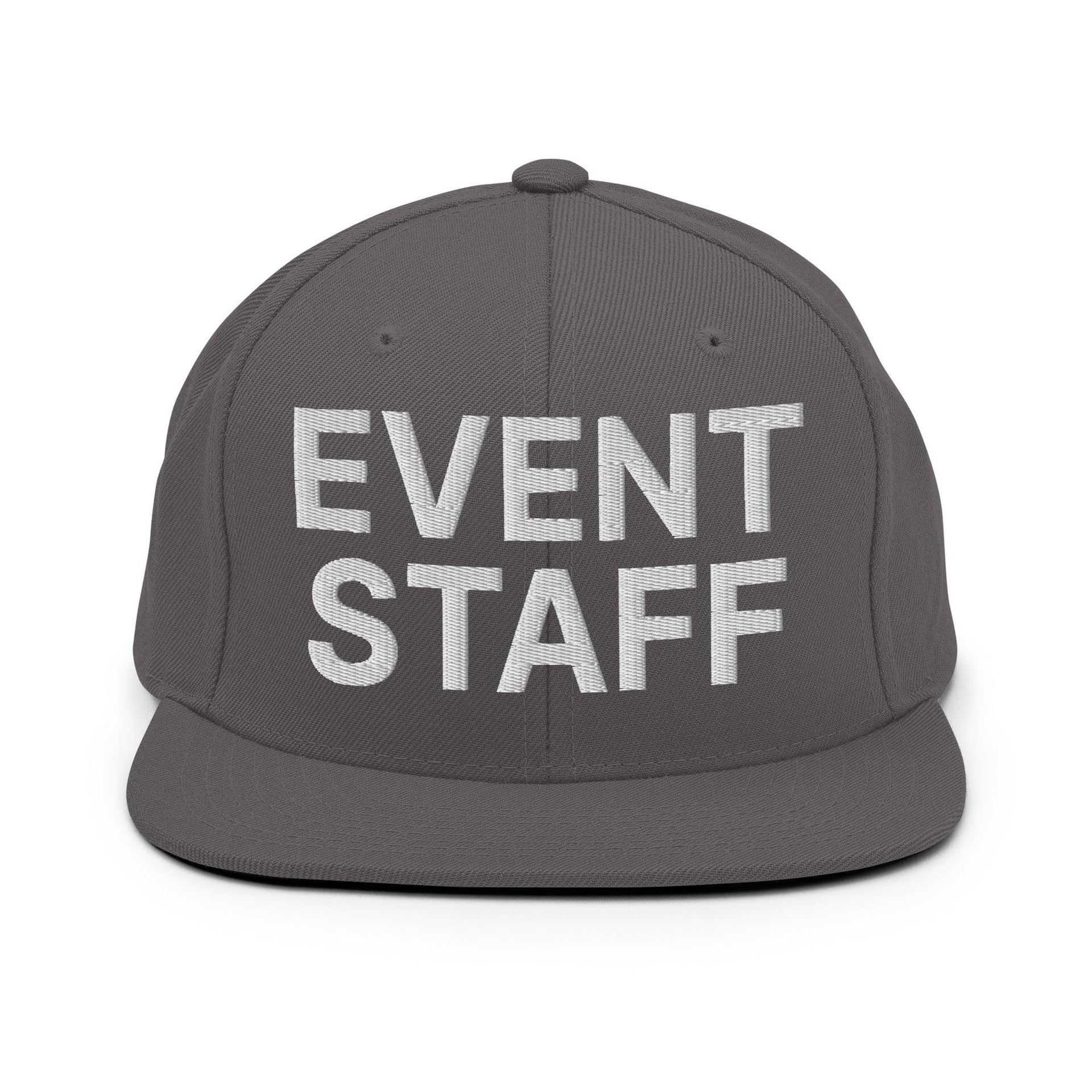 Event Staff Uniform Work Embroidered Flat Bill Brim Snapback Hat Dark Grey Capital Crowns Snapback Hats Work