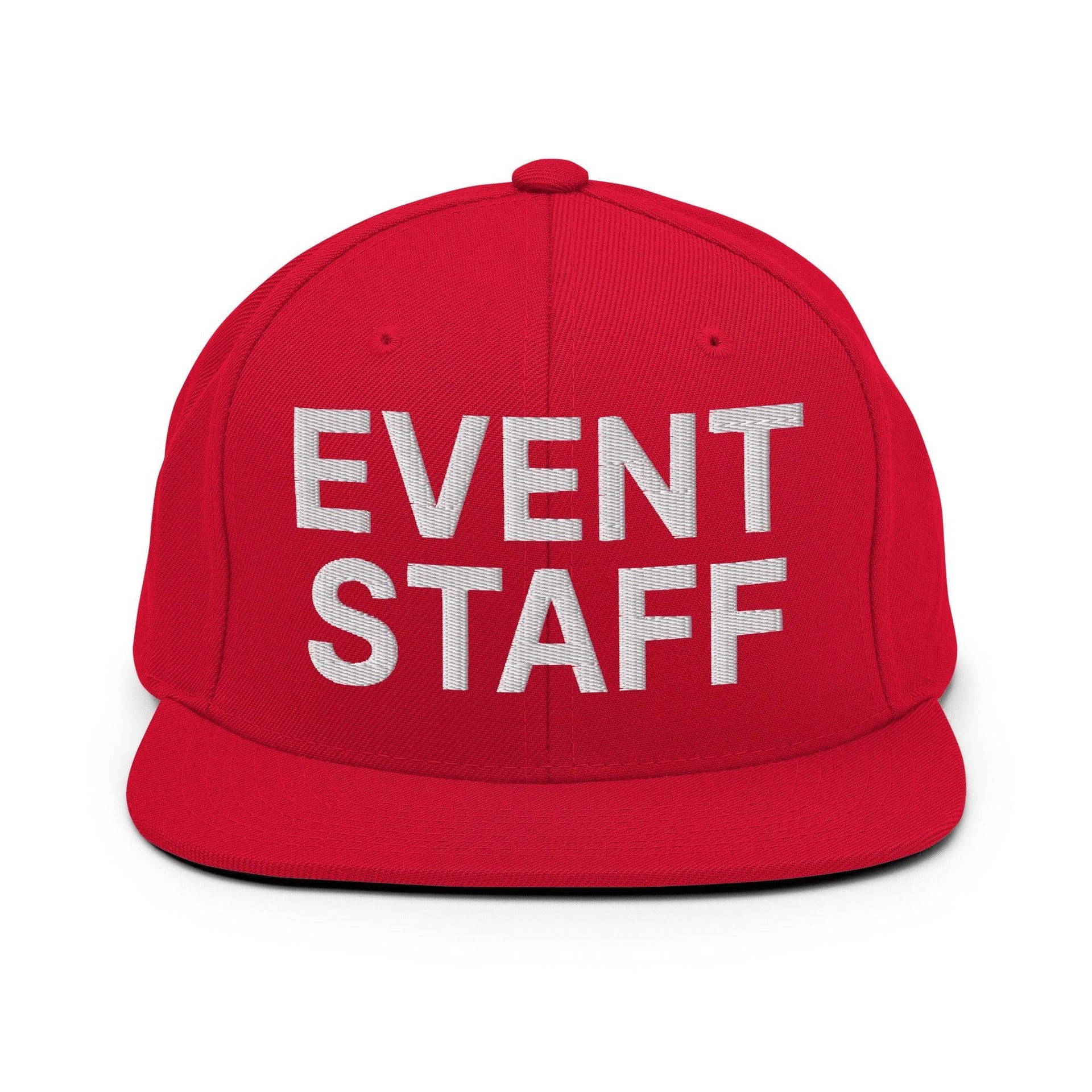 Event Staff Uniform Work Embroidered Flat Bill Brim Snapback Hat Red Capital Crowns Snapback Hats Work