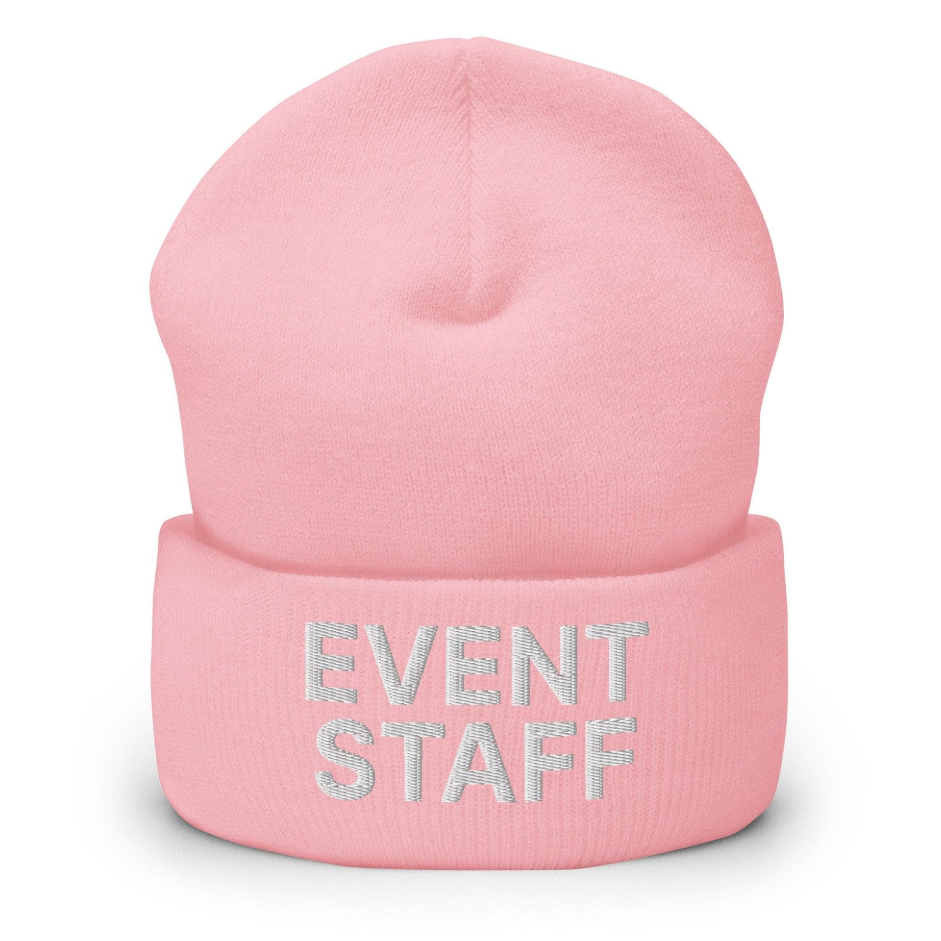 Event Staff Uniform Work Embroidered Knit Cuffed Beanie Baby Pink Beanies Capital Crowns Work