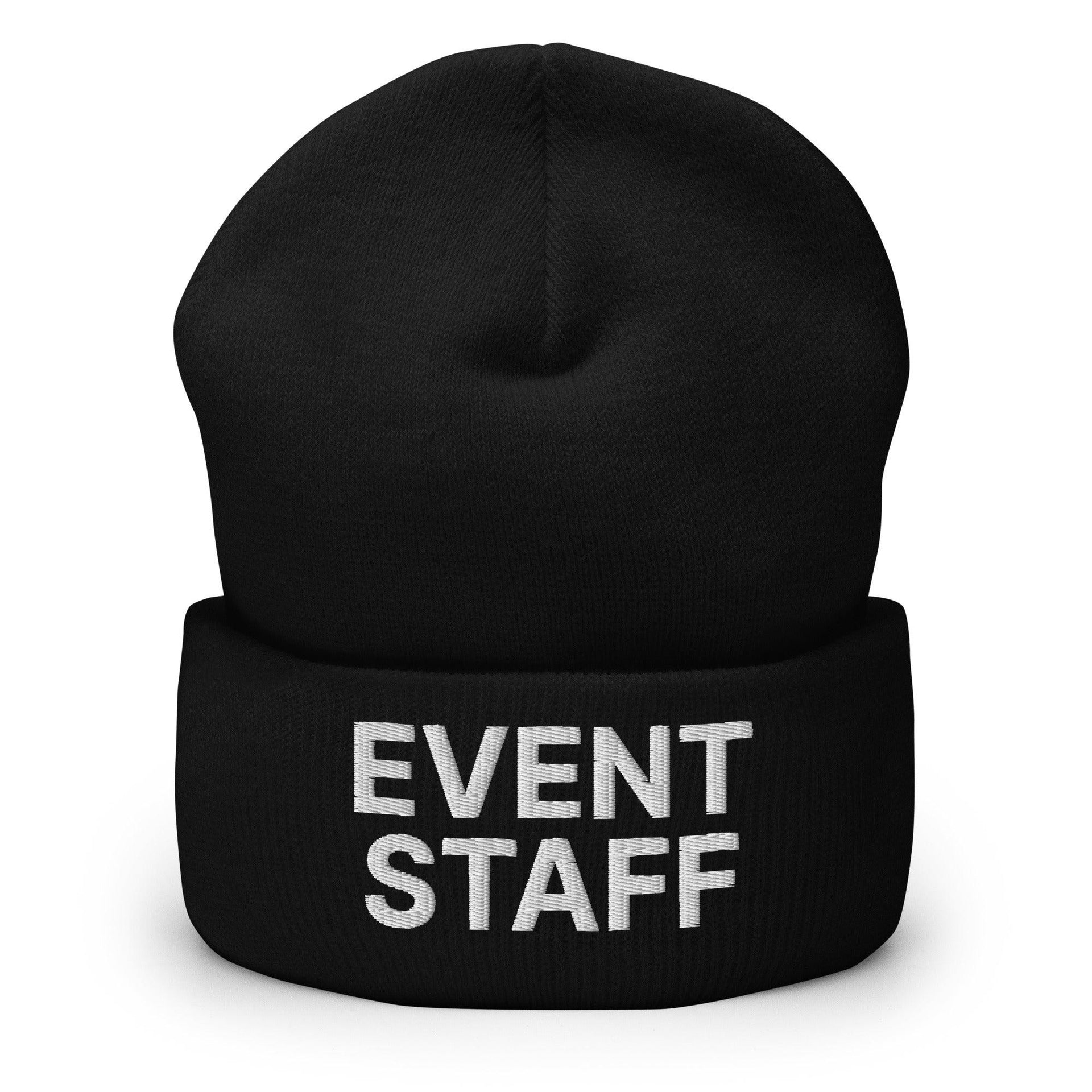 Event Staff Uniform Work Embroidered Knit Cuffed Beanie Black Beanies Capital Crowns Work