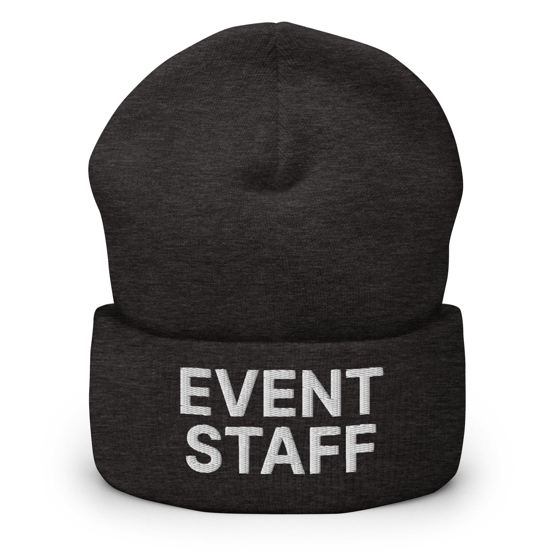 Event Staff Uniform Work Embroidered Knit Cuffed Beanie Dark Grey Beanies Capital Crowns Work
