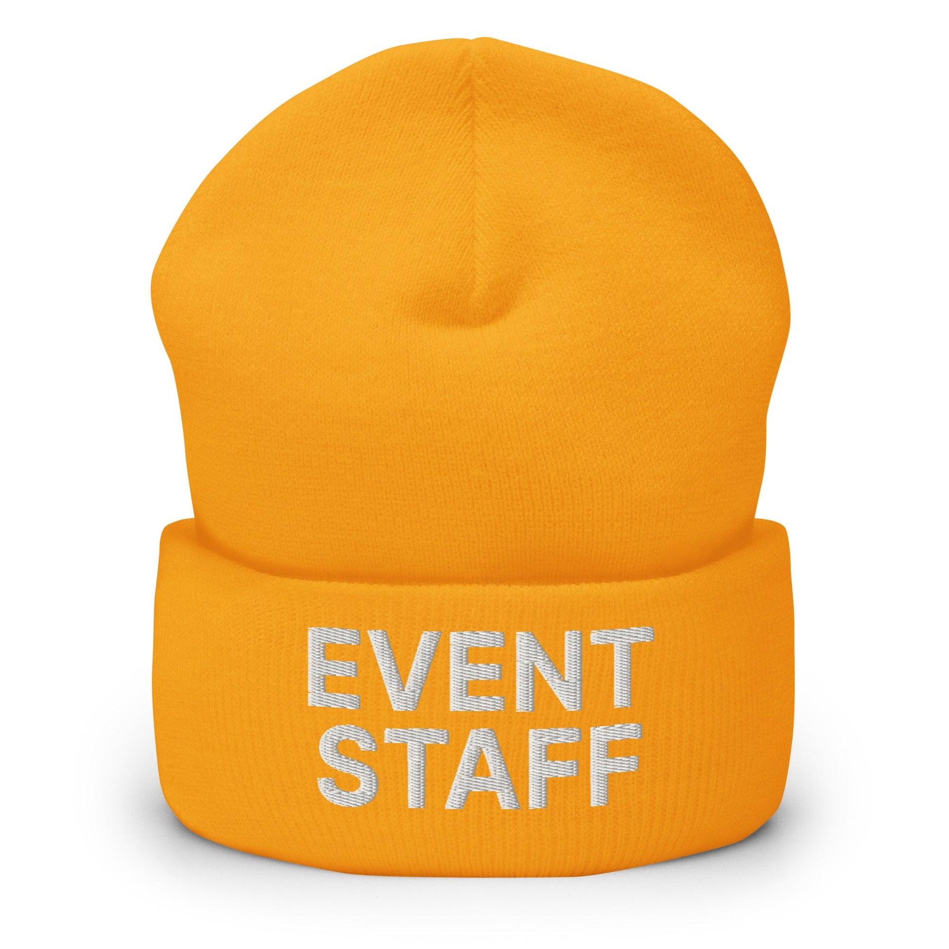 Event Staff Uniform Work Embroidered Knit Cuffed Beanie Gold Beanies Capital Crowns Work