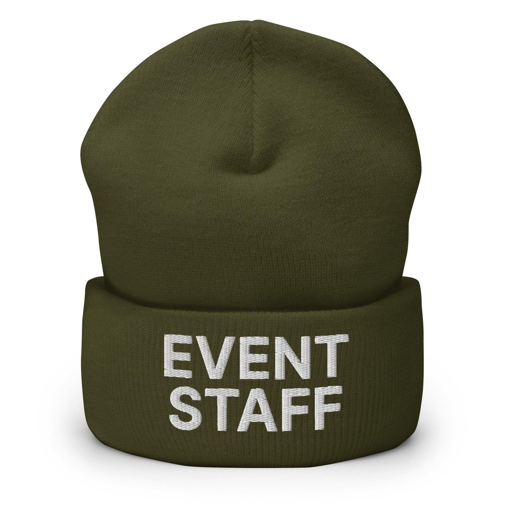 Event Staff Uniform Work Embroidered Knit Cuffed Beanie Olive Beanies Capital Crowns Work