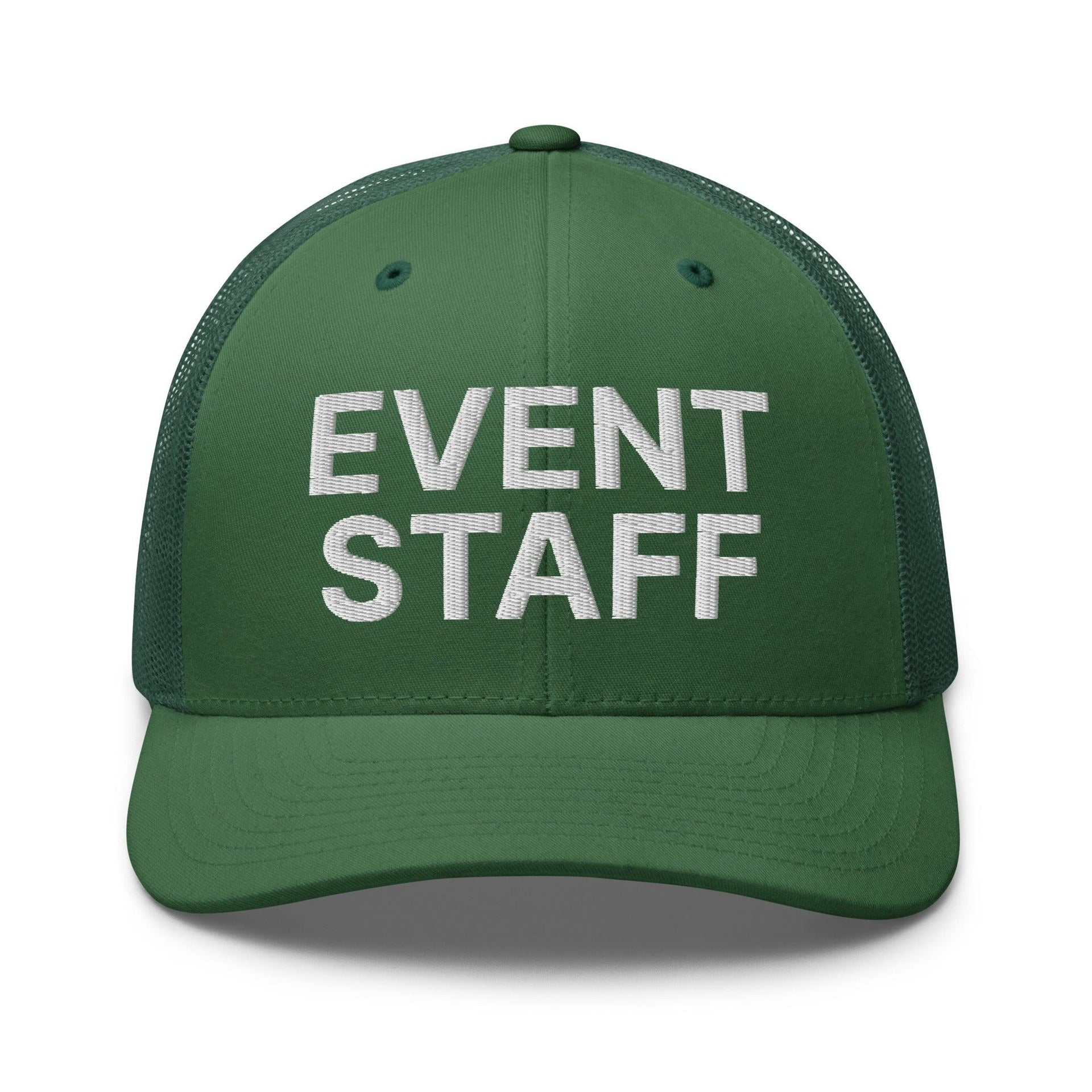 Event Staff Work Block Embroidered Mesh Trucker Hat Evergreen Capital Crowns Trucker Hats Work