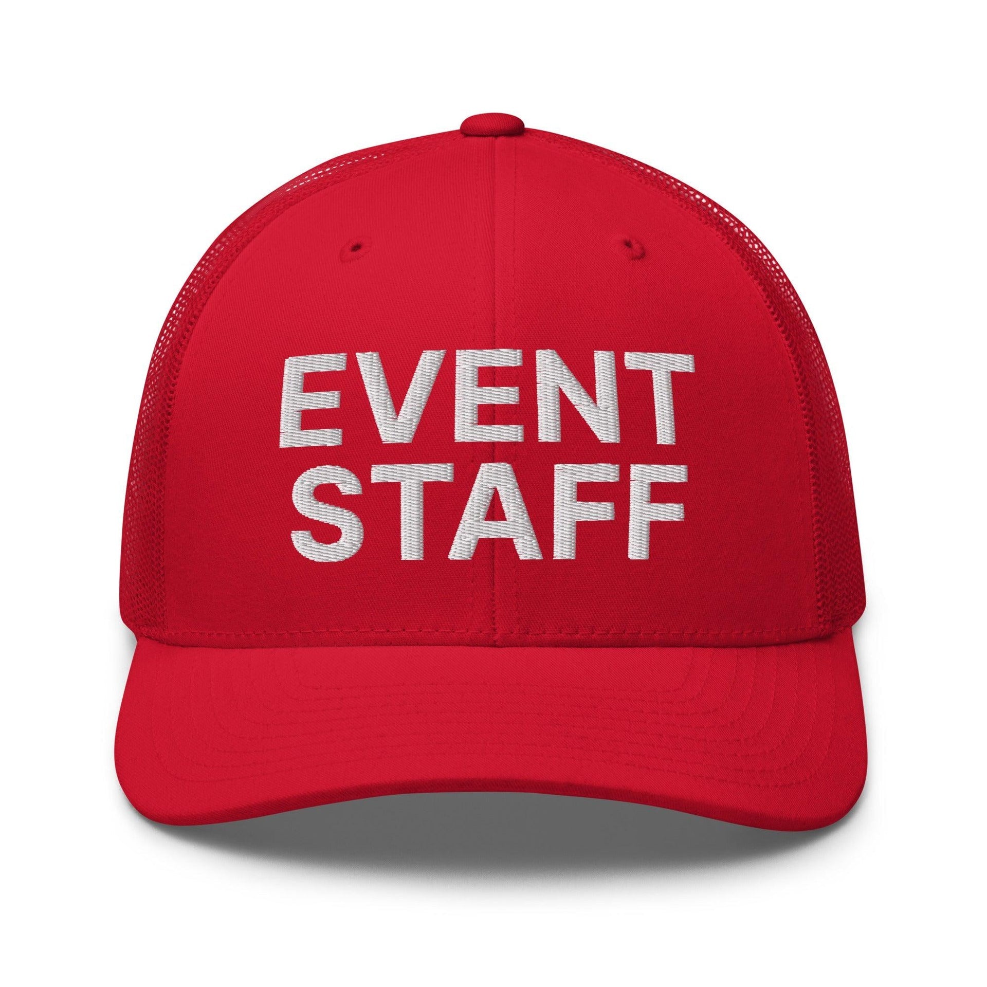 Event Staff Work Block Embroidered Mesh Trucker Hat Red Capital Crowns Trucker Hats Work