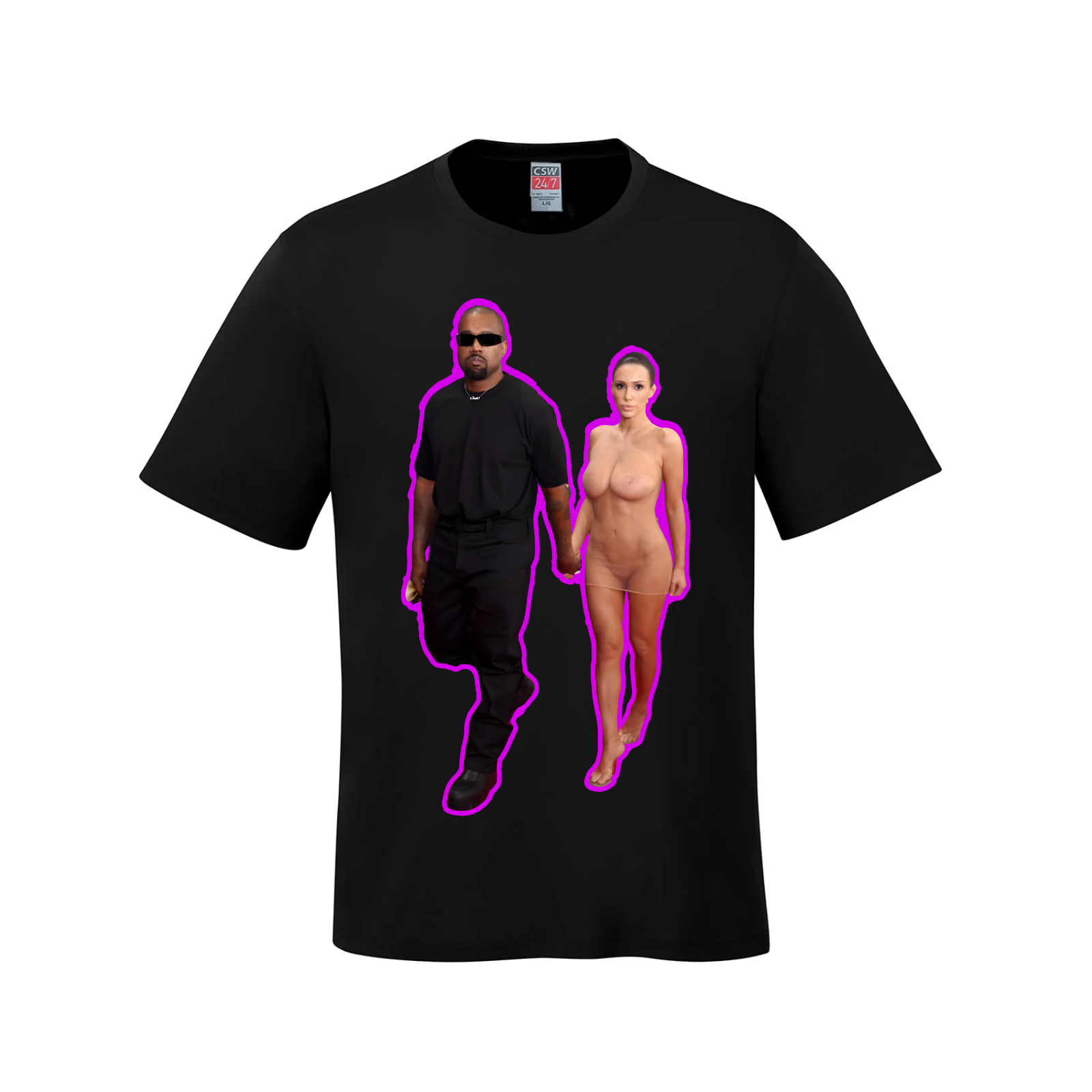 Exit in Style: Ye & Bianca - Hot Pink Outline T-Shirt Black celebrity LADs The Edge Collective