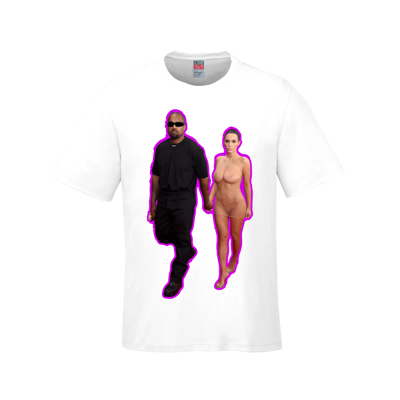 Exit in Style: Ye & Bianca - Hot Pink Outline T-Shirt White celebrity LADs The Edge Collective