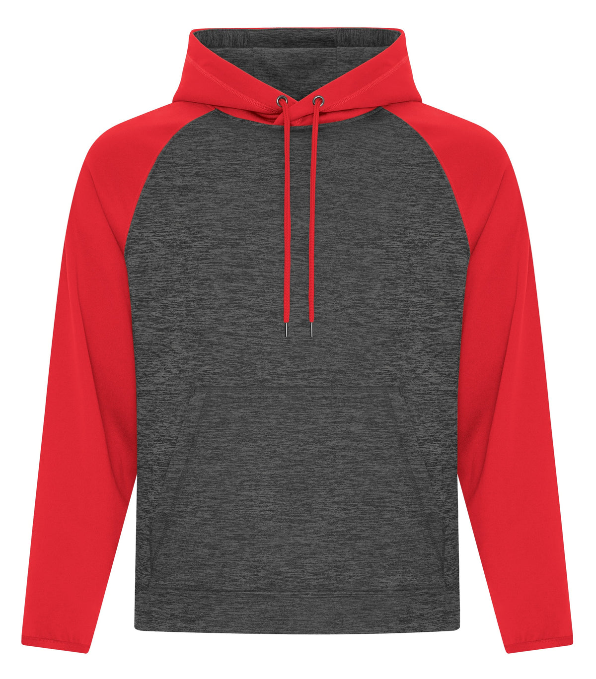 ATC F2047, Dynamic Heather Fleece Two Tone Hoodie, Charcoal Dynamic/True Red
