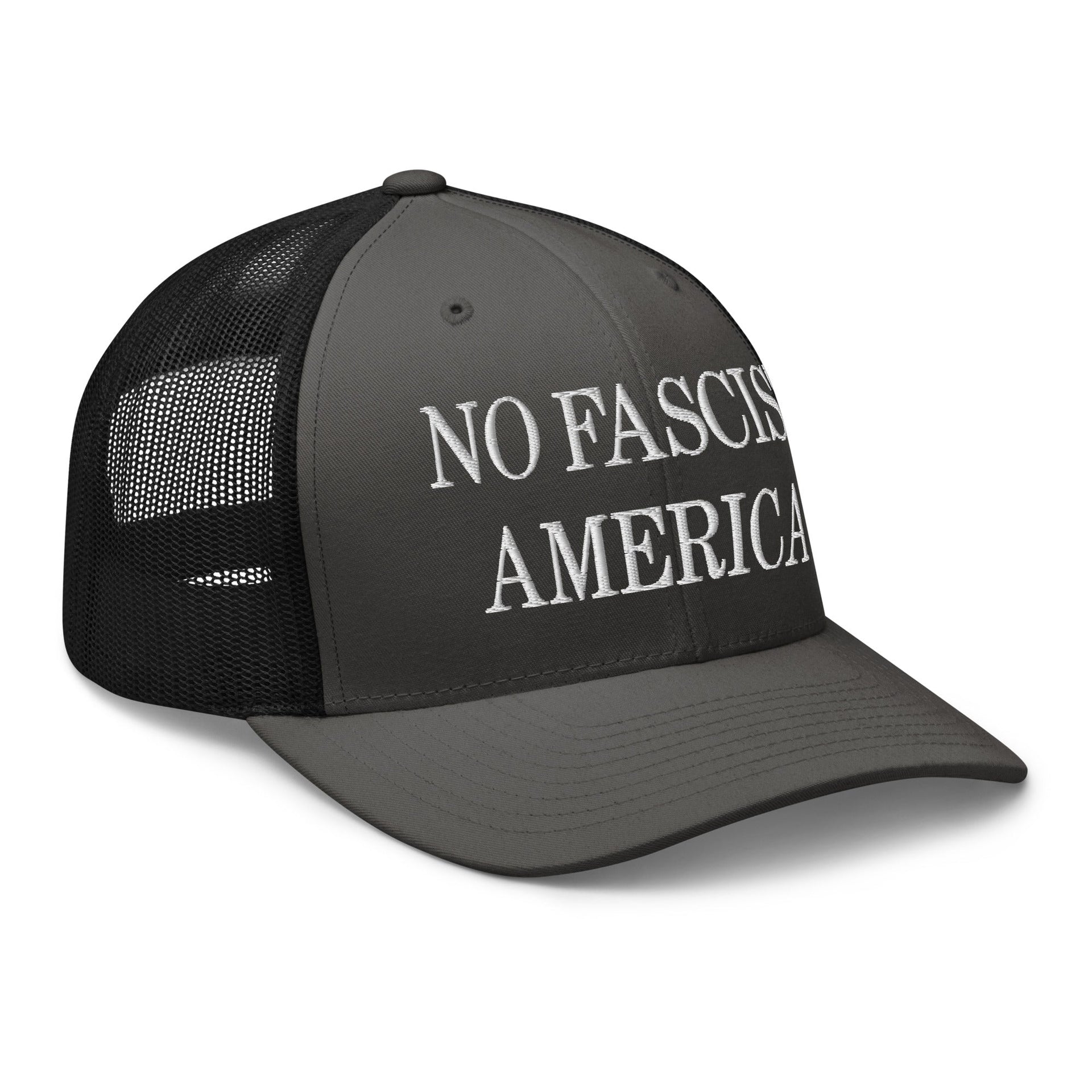 No Fascist America Embroidered Retro Mesh Trucker Hat Capital Crowns LADs Liberal Trucker Hats