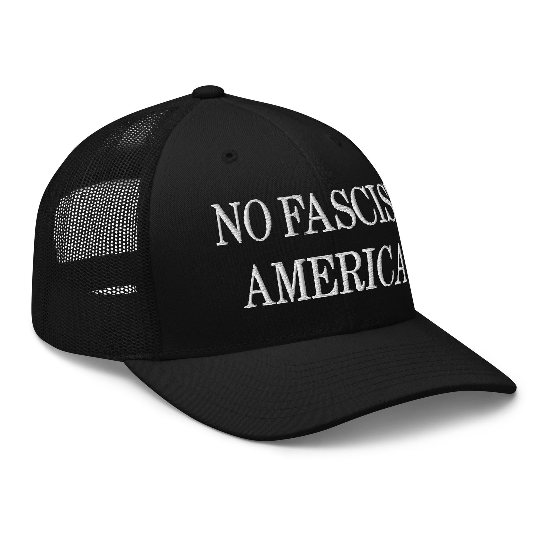 No Fascist America Embroidered Retro Mesh Trucker Hat Capital Crowns LADs Liberal Trucker Hats