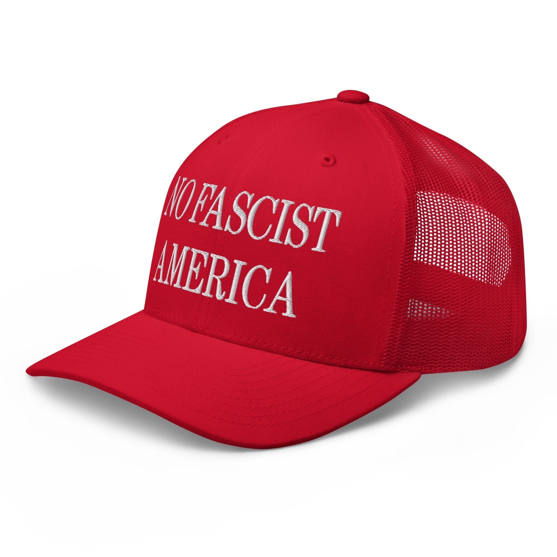 No Fascist America Embroidered Retro Mesh Trucker Hat Capital Crowns LADs Liberal Trucker Hats