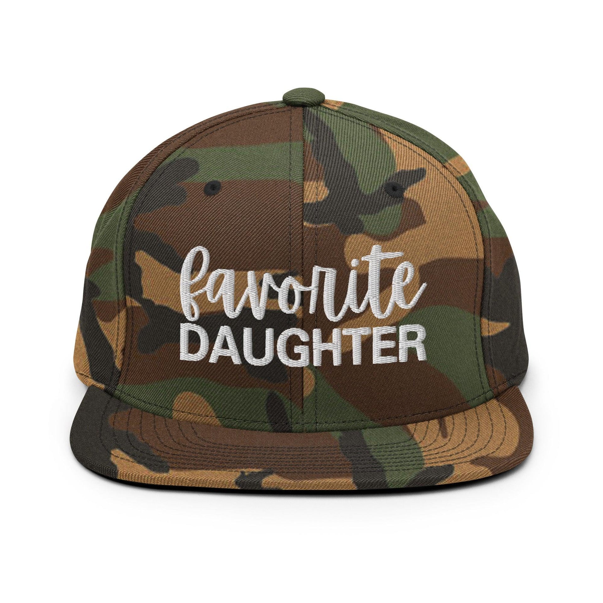 Favorite Daughter Embroidered Flat Bill Brim Snapback Hat Green Camo Capital Crowns Funny Snapback Hats