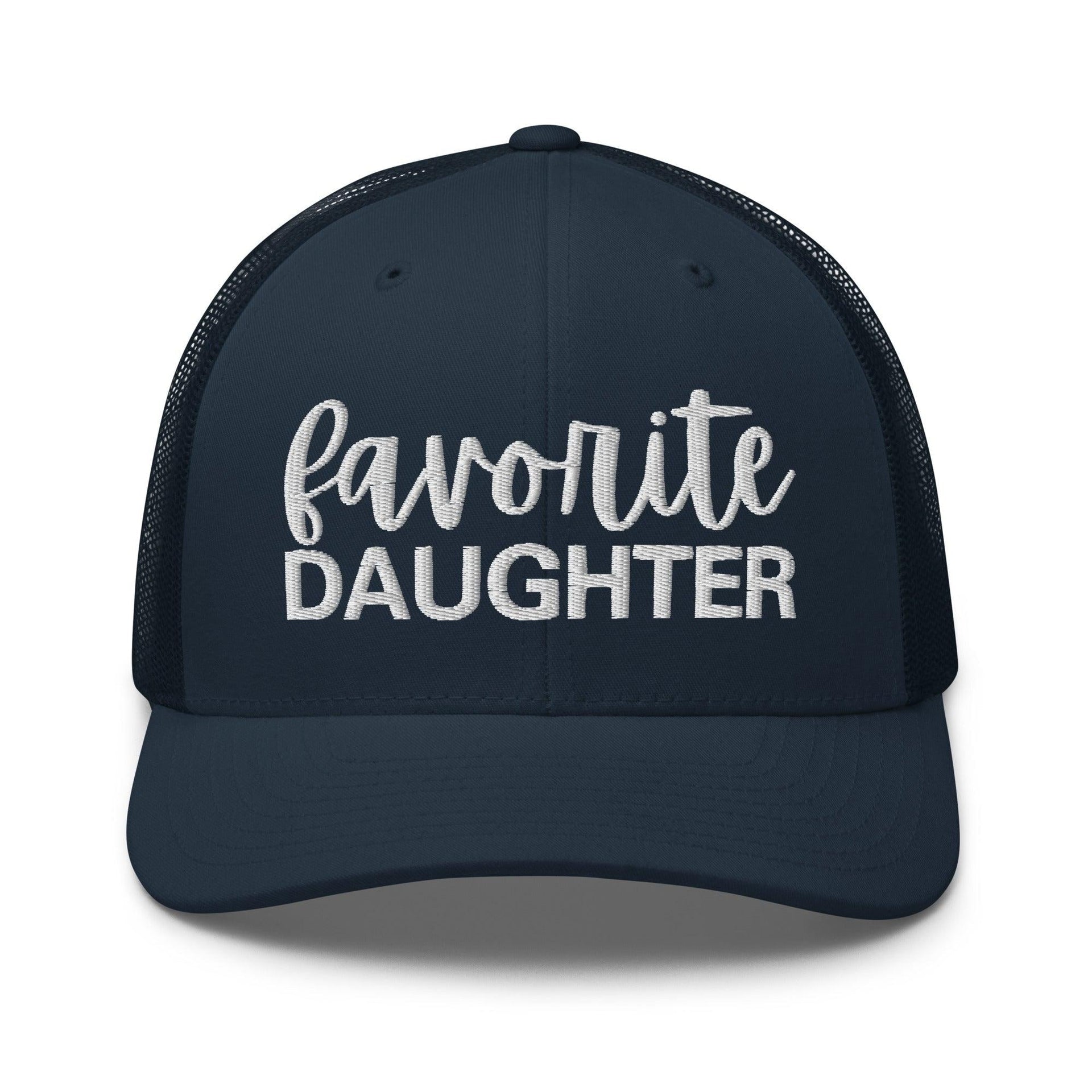 Favorite Daughter Embroidered Mesh Trucker Hat Navy Capital Crowns Funny Trucker Hats
