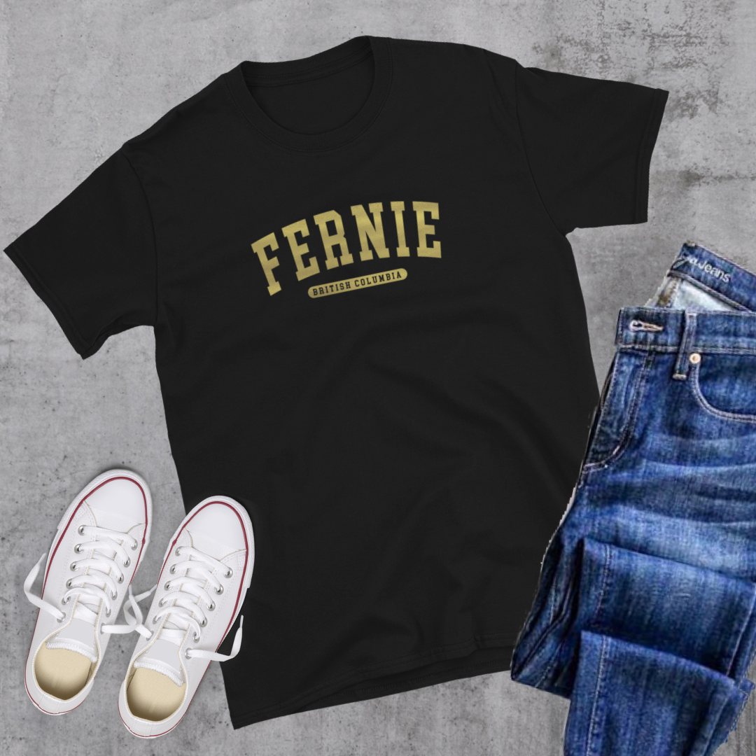 Fernie BC College Gold Tee Canadian City Apparel