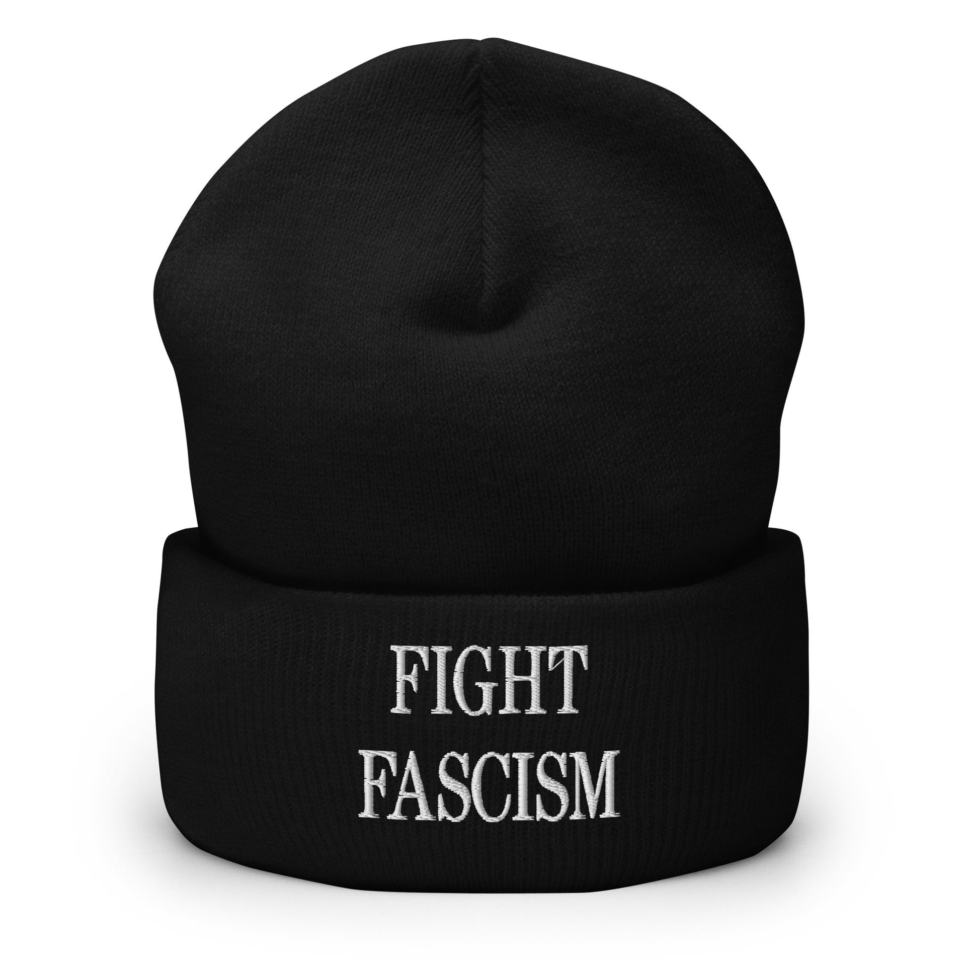Fight Fascism Embroidered Cuffed Knit Beanie Black Beanies Capital Crowns Liberal