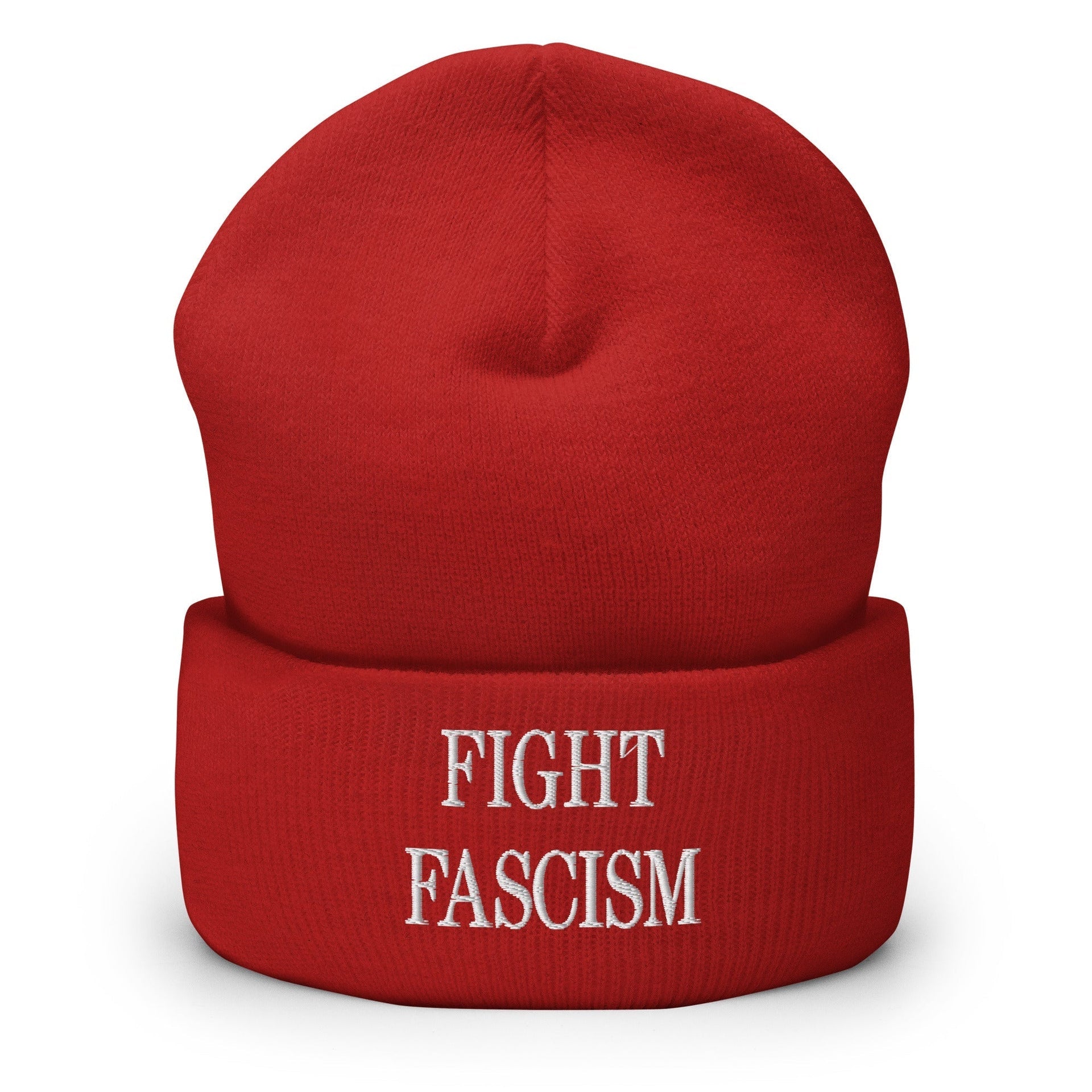 Fight Fascism Embroidered Cuffed Knit Beanie Red Beanies Capital Crowns Liberal