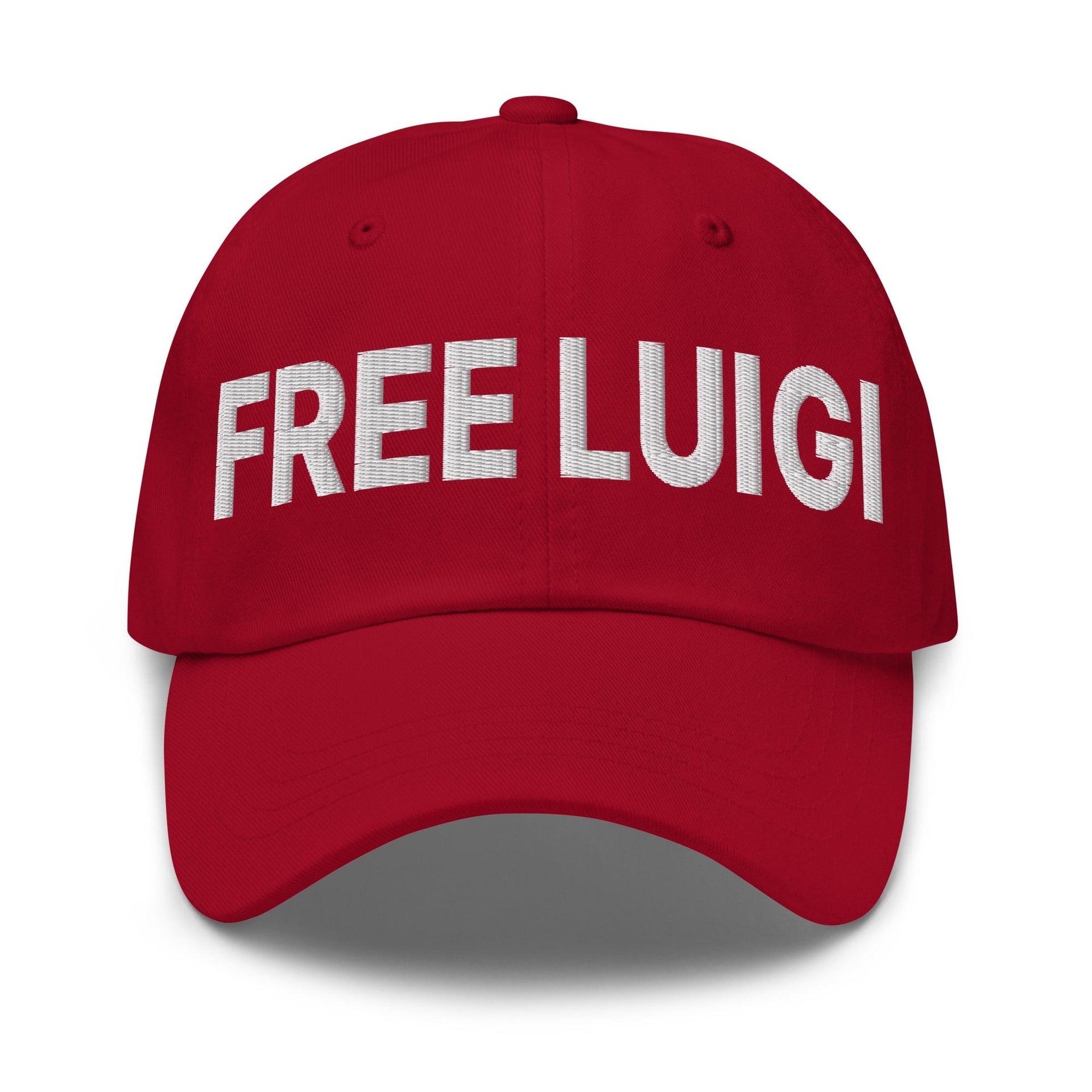Free Luigi Mangione Embroidered Dad Hat Cranberry Capital Crowns Dad Hats Funny LADs Luigi Luigi Apparel luigi mangione