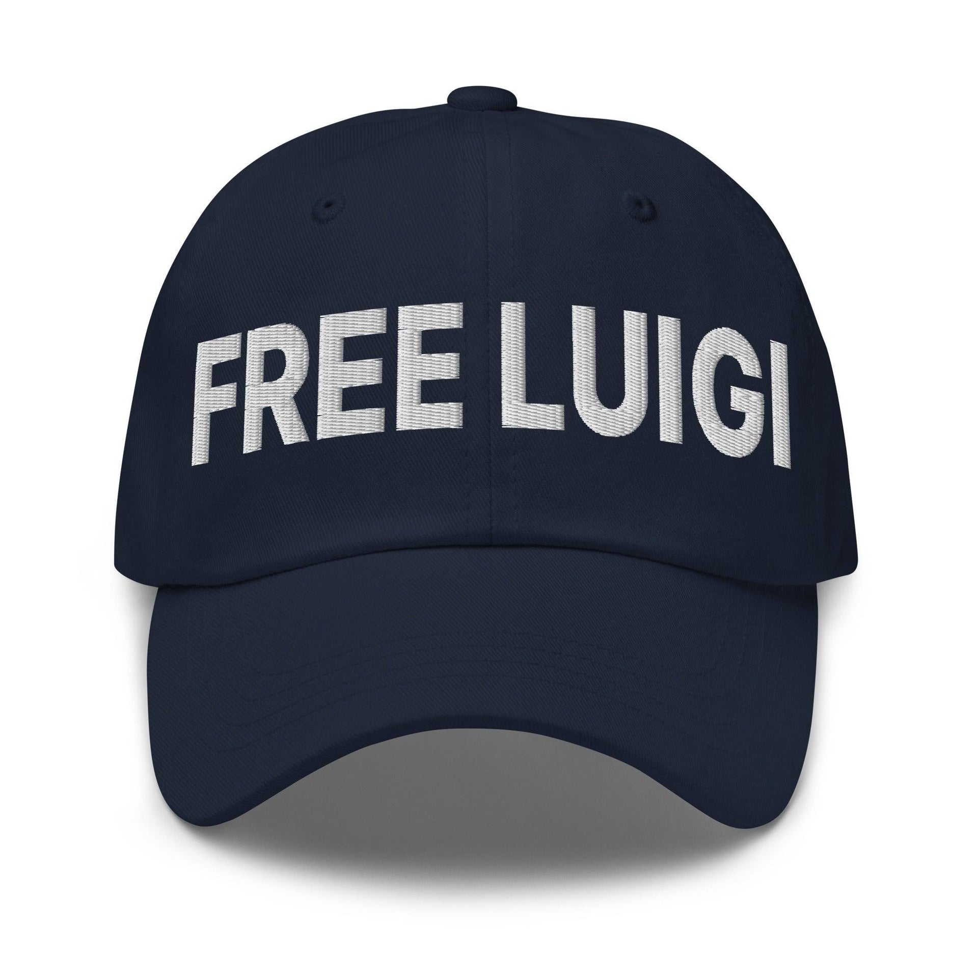 Free Luigi Mangione Embroidered Dad Hat Navy Capital Crowns Dad Hats Funny LADs Luigi Luigi Apparel luigi mangione