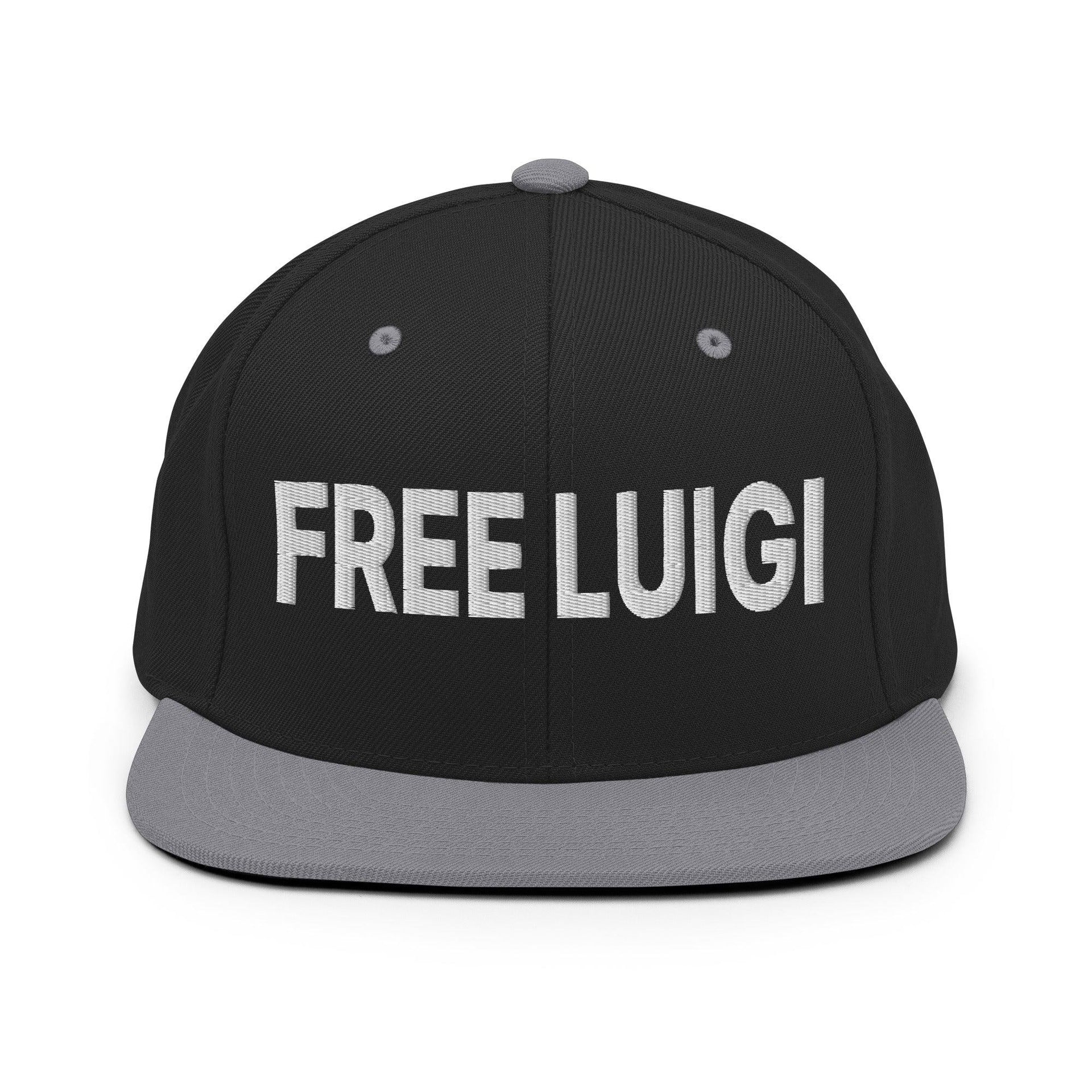 Free Luigi Mangione Embroidered Flat Bill Brim Snapback Hat Black Silver Capital Crowns Funny LADs Luigi Luigi Apparel luigi mangione Snapback Hats