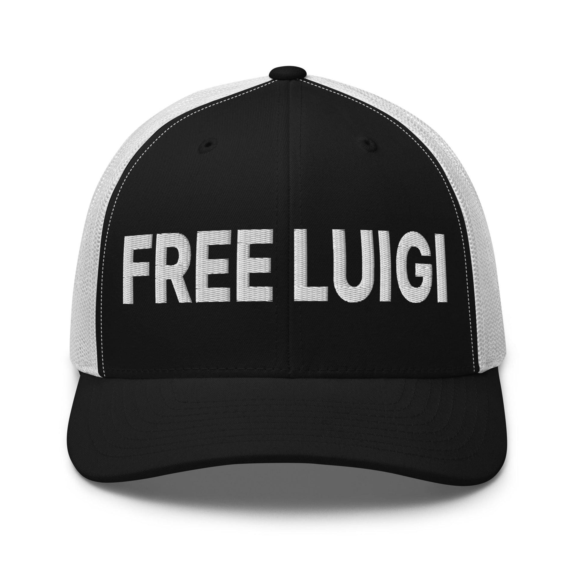 Free Luigi Mangione Embroidered Mesh Trucker Hat Black White Capital Crowns Funny LADs Luigi Luigi Apparel luigi mangione Trucker Hats