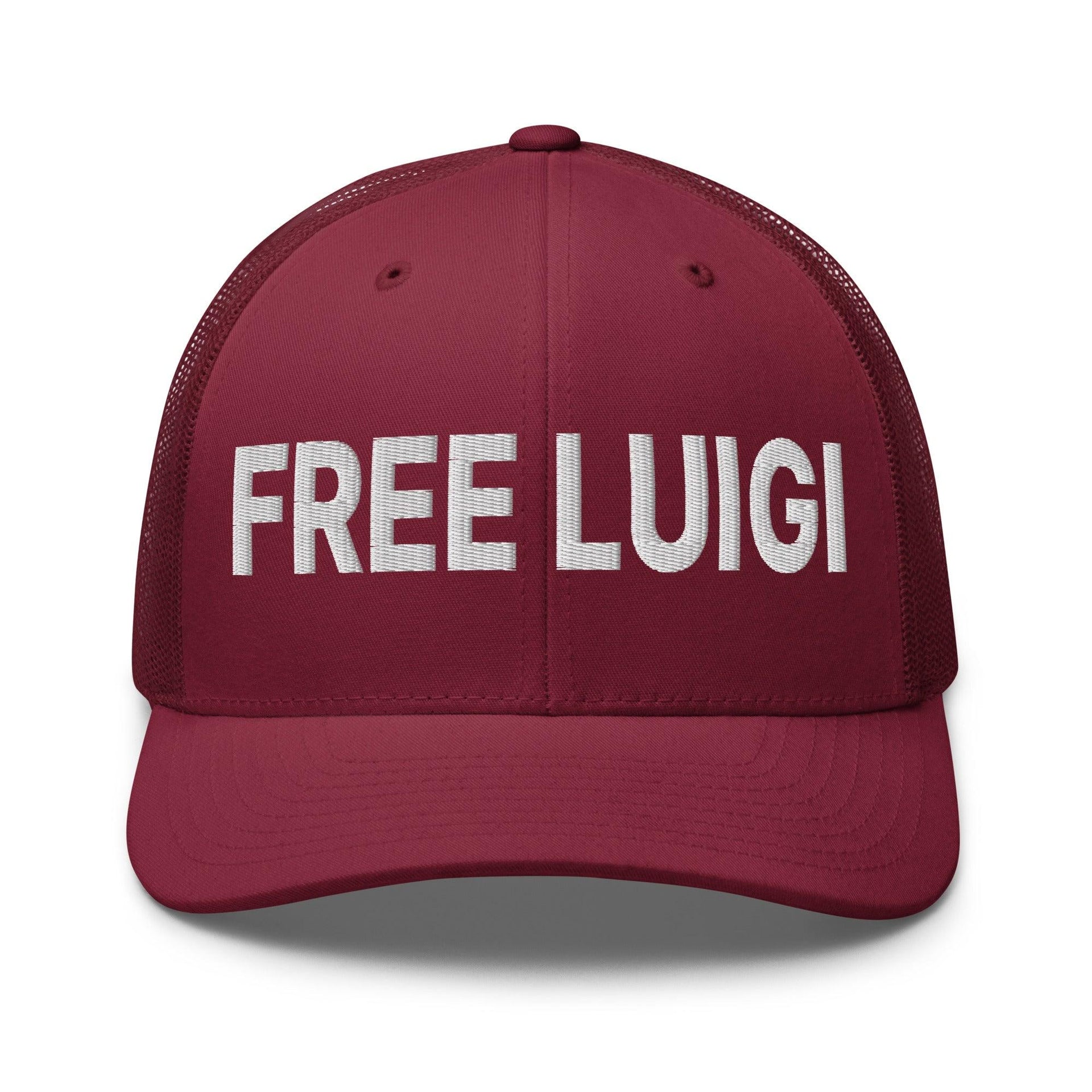 Free Luigi Mangione Embroidered Mesh Trucker Hat Cranberry Capital Crowns Funny LADs Luigi Luigi Apparel luigi mangione Trucker Hats
