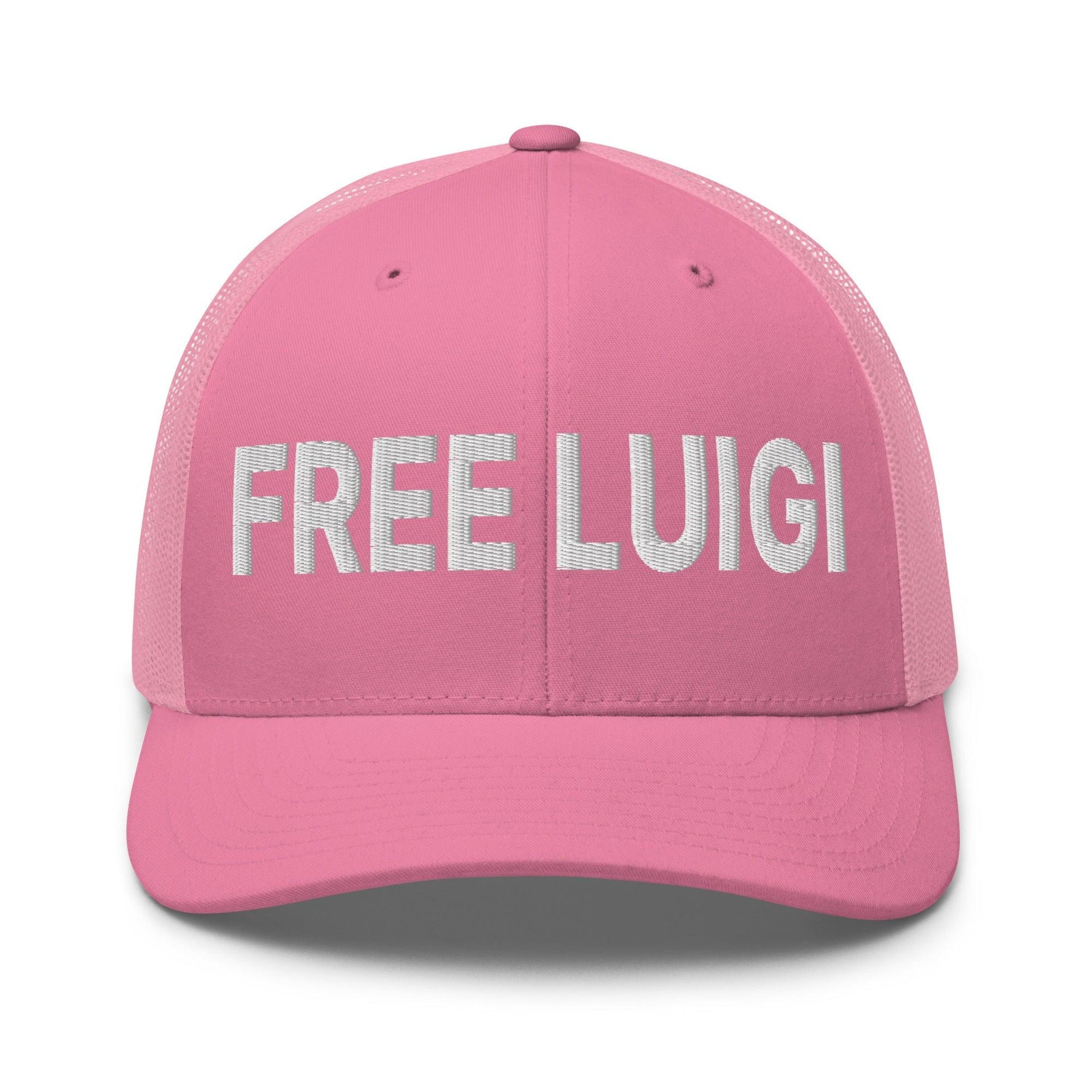 Free Luigi Mangione Embroidered Mesh Trucker Hat Pink Capital Crowns Funny LADs Luigi Luigi Apparel luigi mangione Trucker Hats