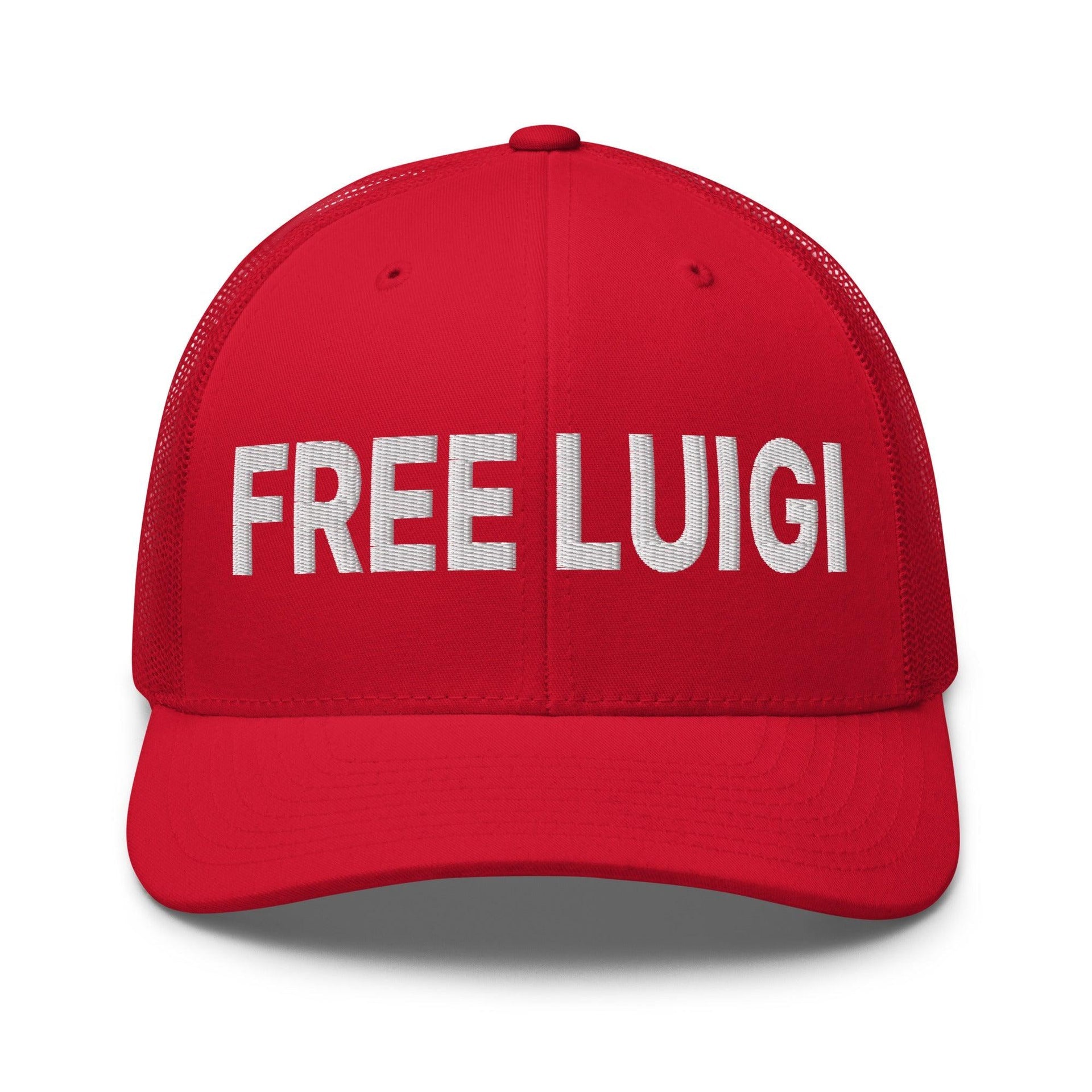 Free Luigi Mangione Embroidered Mesh Trucker Hat Red Capital Crowns Funny LADs Luigi Luigi Apparel luigi mangione Trucker Hats