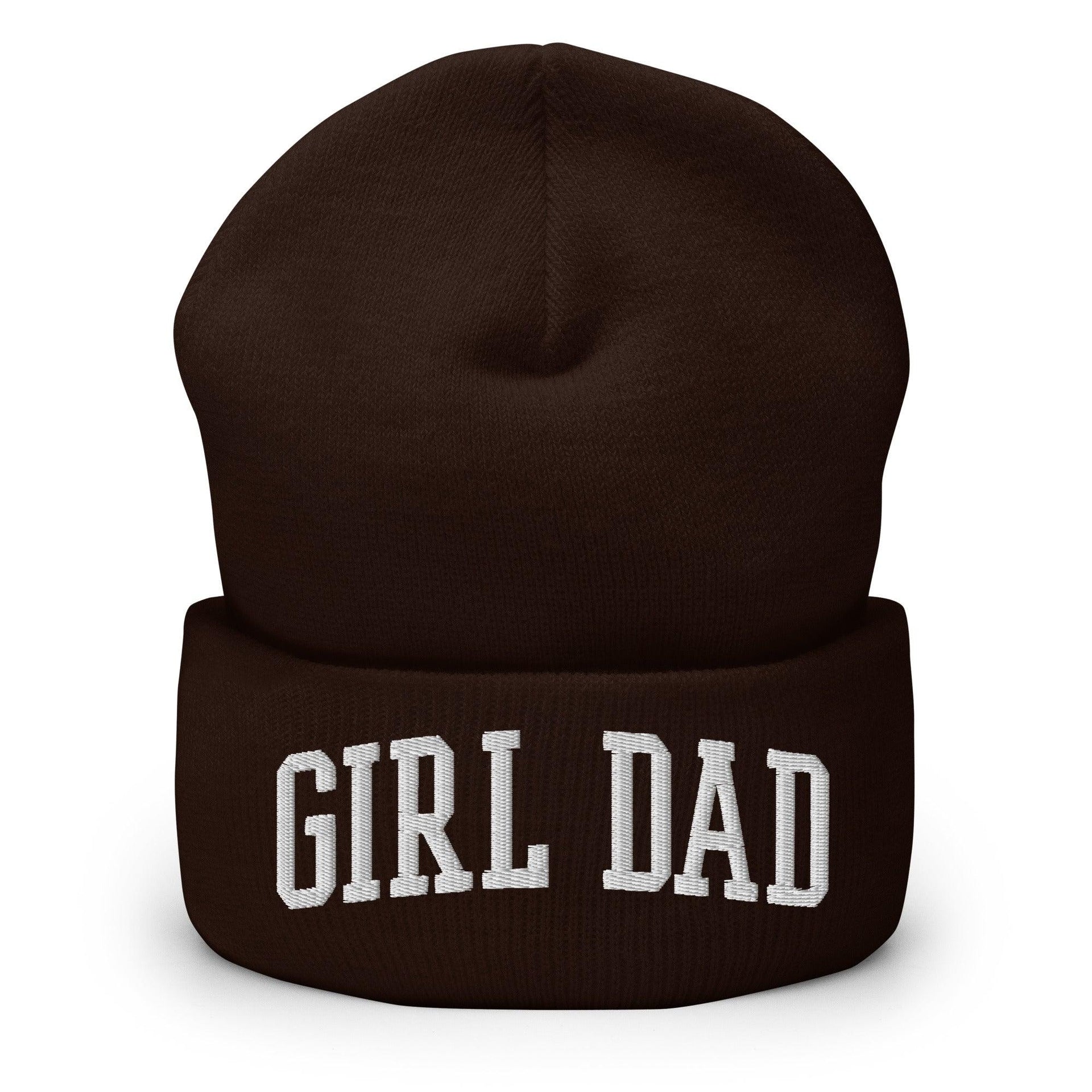 Girl Dad Varsity Letterman Block Embroidered Knit Cuffed Beanie Brown Beanies Capital Crowns Dad Hats Funny